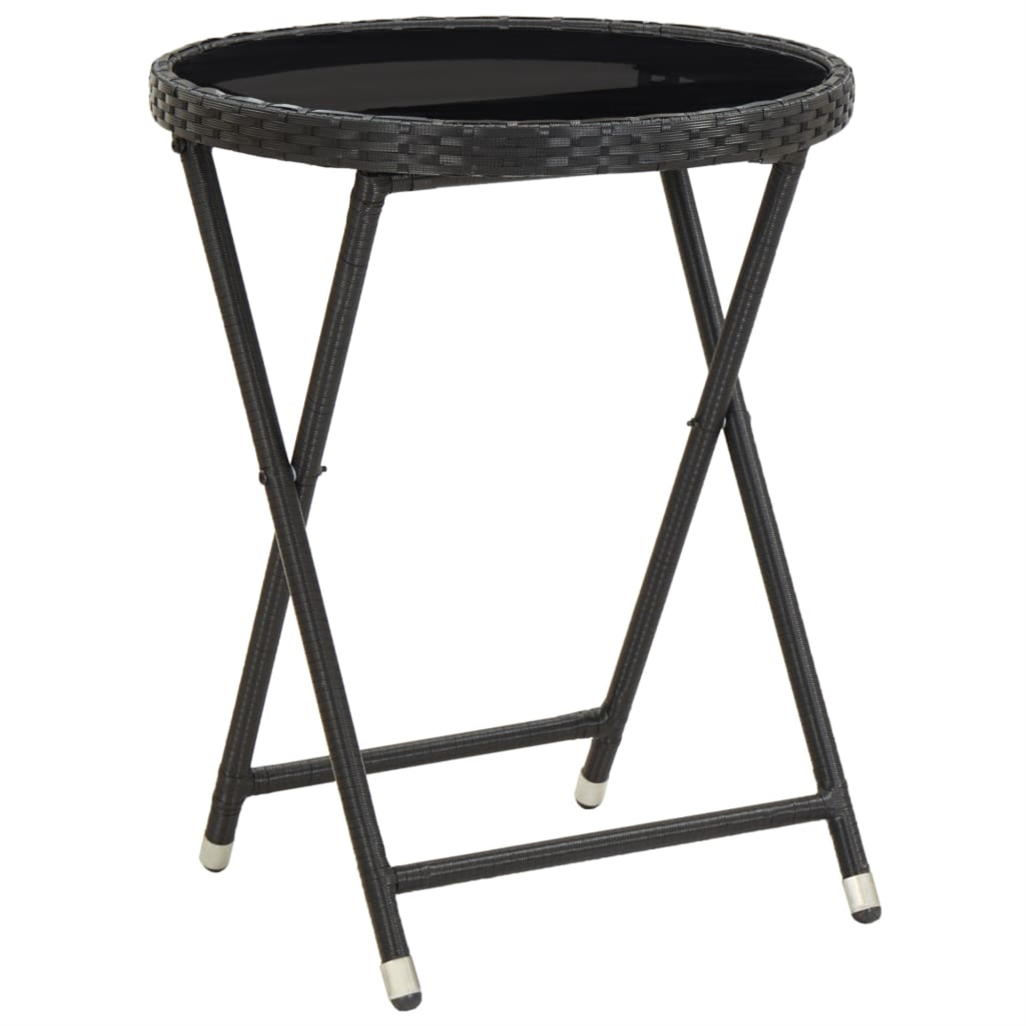 Vidaxl Tea Table Black 23.6' Poly Rattan And Tempered Glass