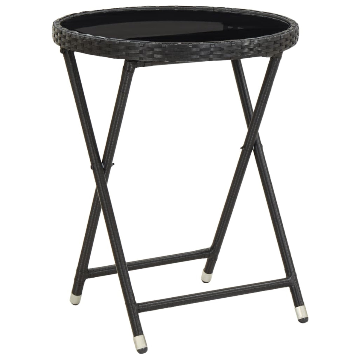 Vidaxl Tea Table Black 23.6' Poly Rattan And Tempered Glass