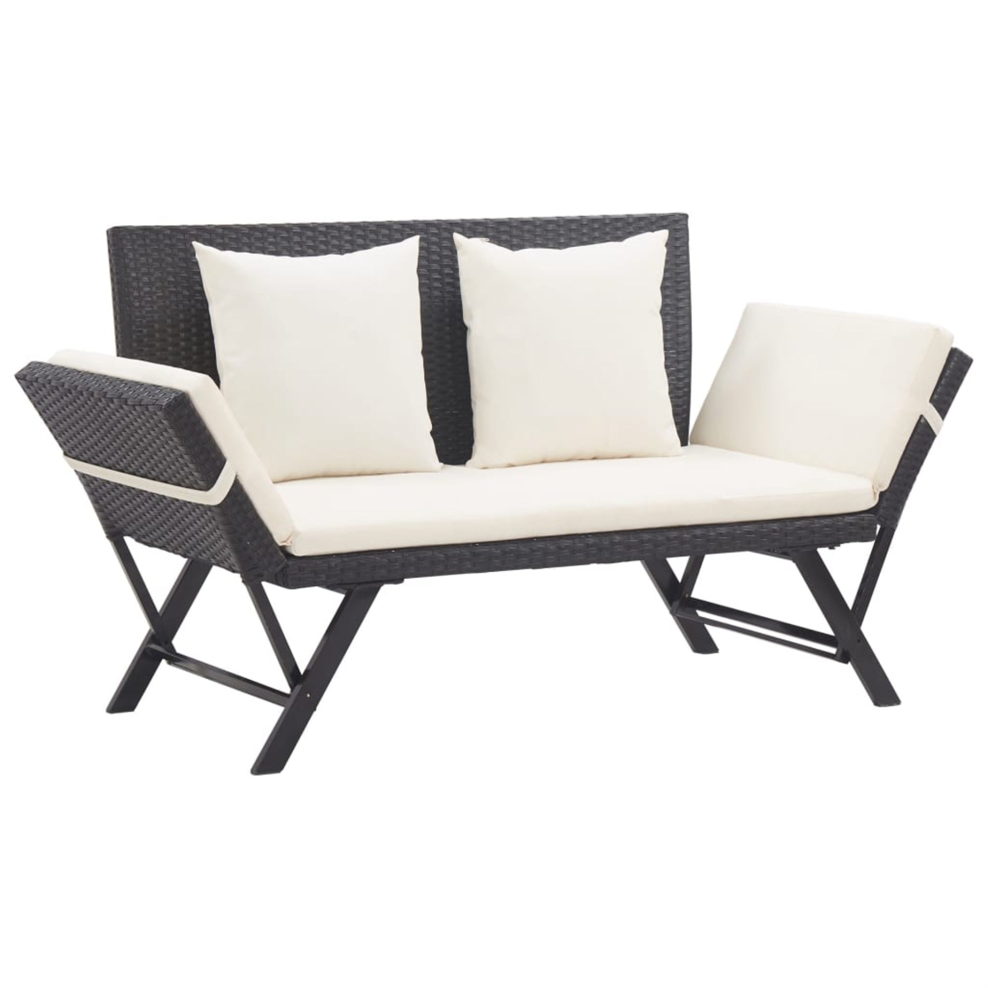 Vidaxl Garden Bench With Cushions 69.3' Black Poly Rattan