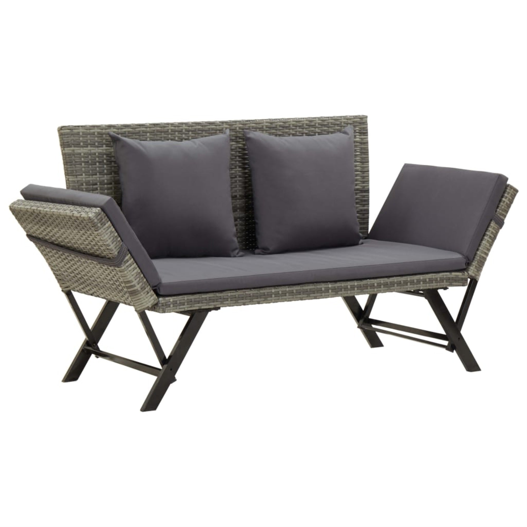 Vidaxl Garden Bench With Cushions 69.3' Gray Poly Rattan