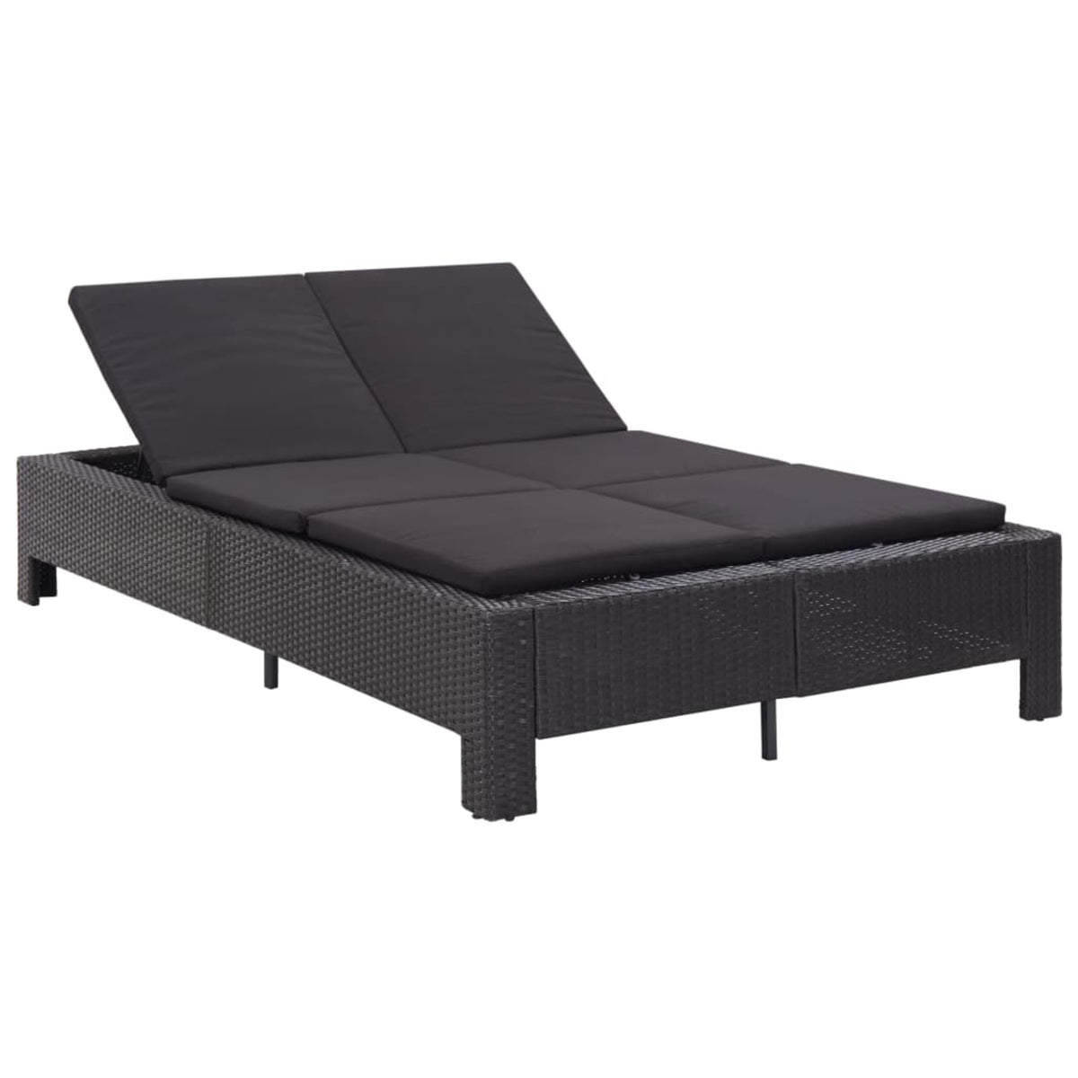 Vidaxl 2-Person Sunbed With Cushion Black Poly Rattan