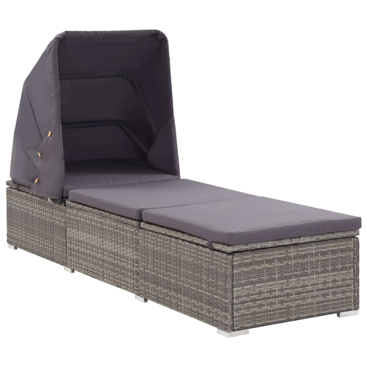 Vidaxl Sun Lounger With Canopy And Cushion Poly Rattan Gray