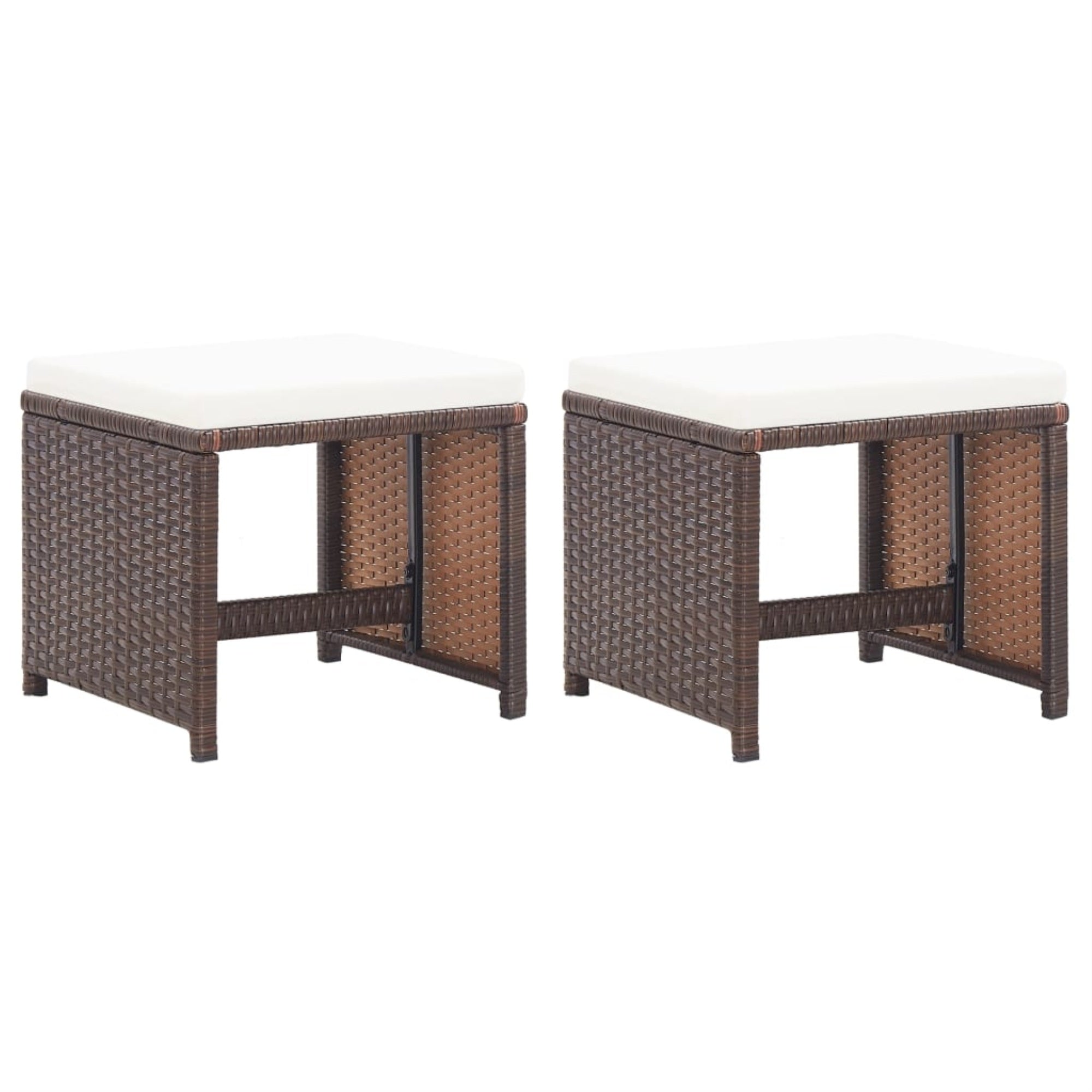 Vidaxl Garden Stools 2 Pcs With Cushions Poly Rattan Brown