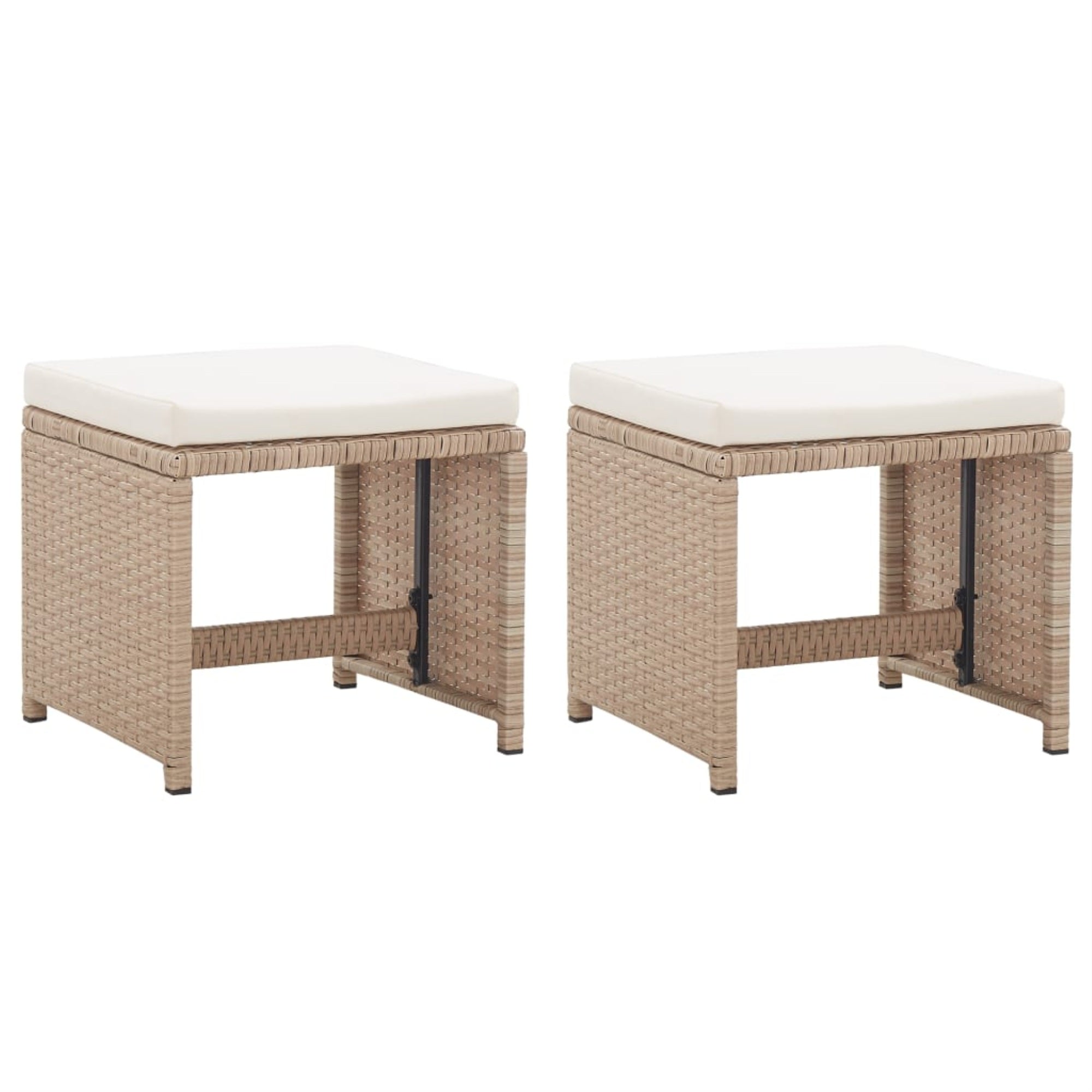 Vidaxl Garden Stools 2 Pcs With Cushions Poly Rattan Beige