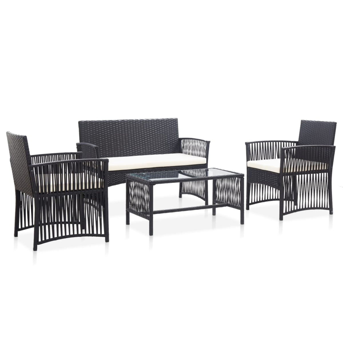 Vidaxl 4 Piece Garden Lounge Set With Cushion Poly Rattan Black