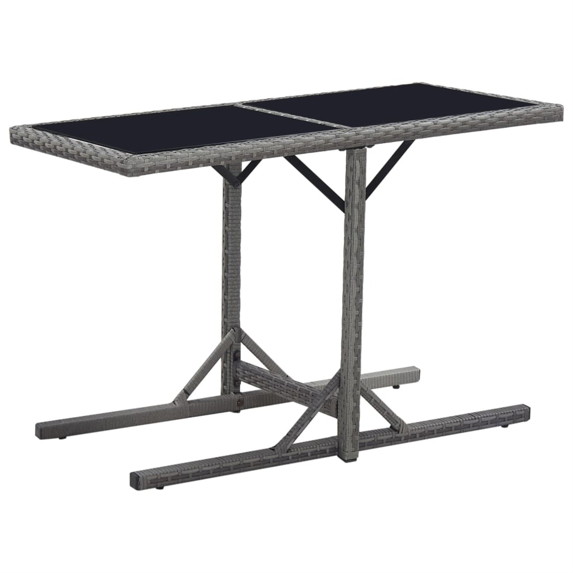 Vidaxl Garden Table Black 43.3'X20.9'X28.3' Glass And Poly Rattan
