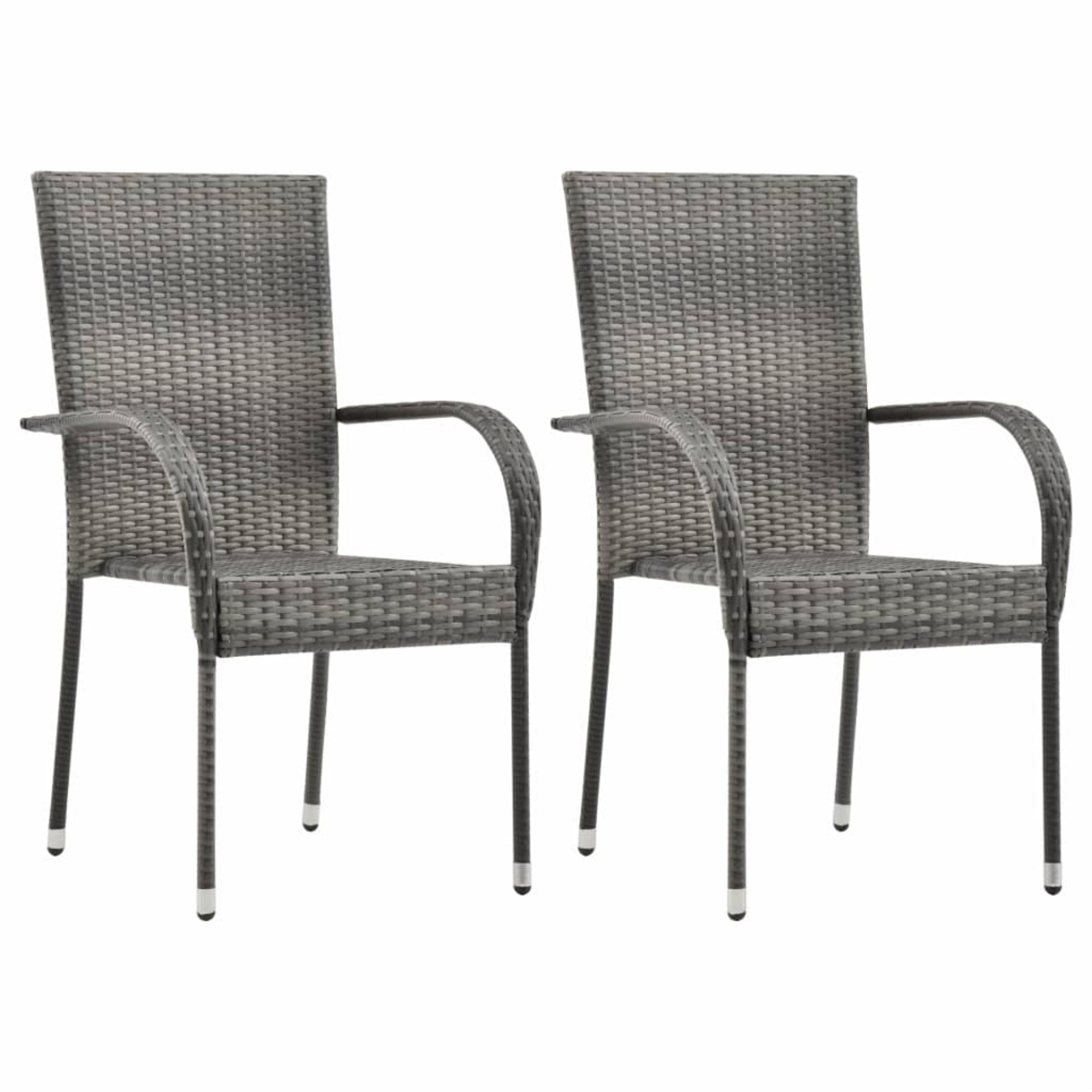 Vidaxl Stackable Outdoor Chairs 2 Pcs Gray Poly Rattan