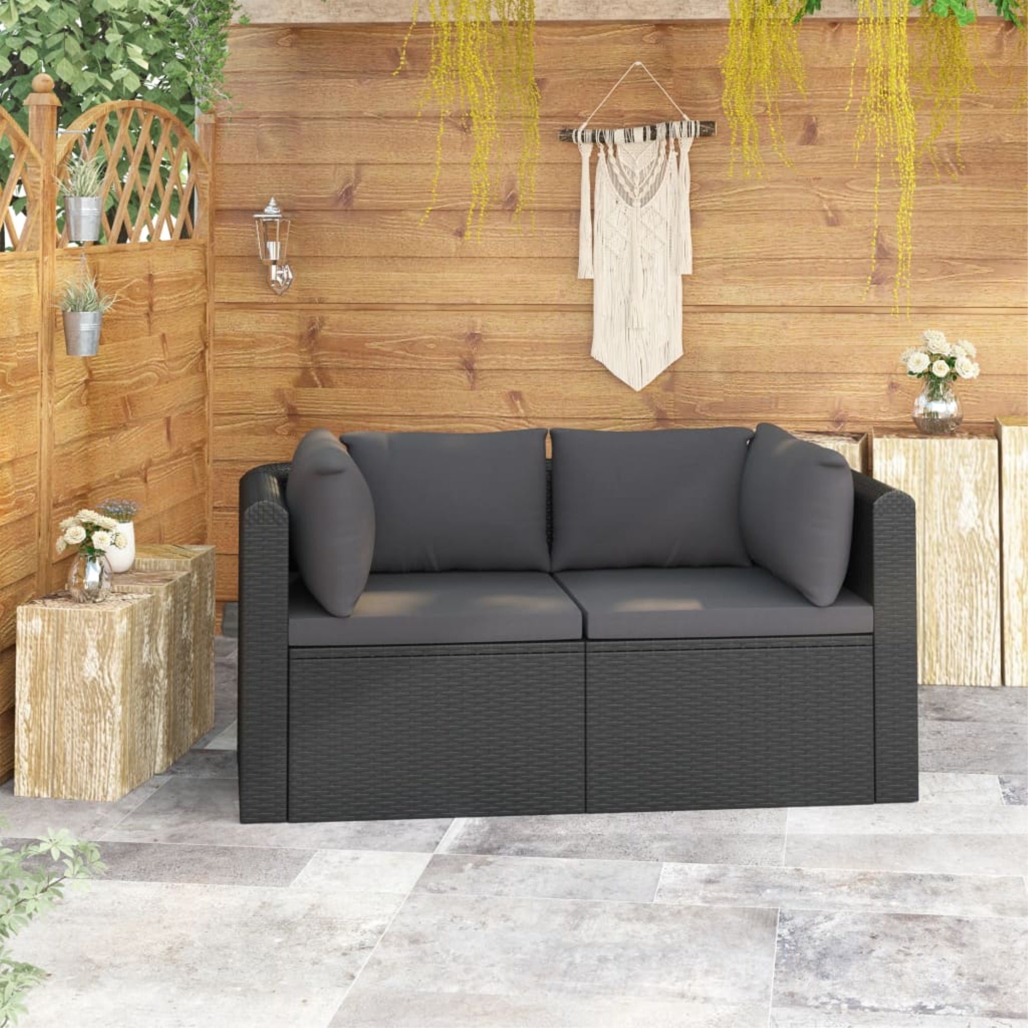 Vidaxl 2 Piece Garden Sofa Set With Cushions Poly Rattan Black