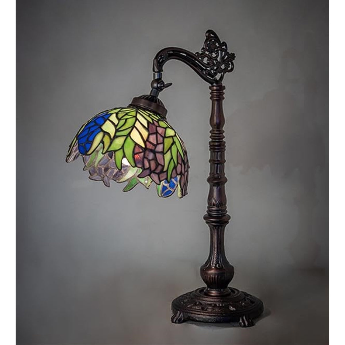 20' High Tiffany Honey Locust Bridge Arm Table Lamp