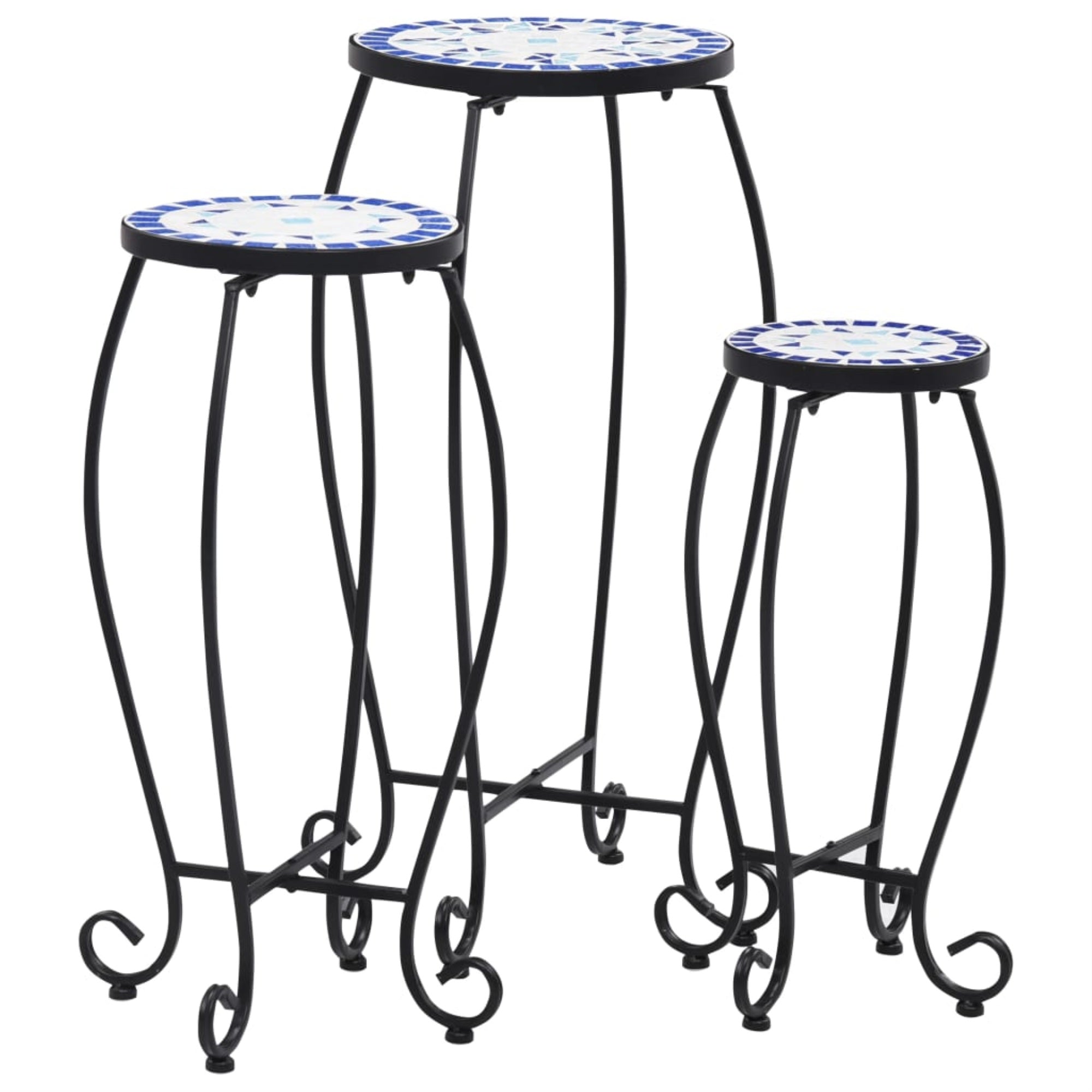 Vidaxl Mosaic Tables 3 Pcs Blue And White Ceramic