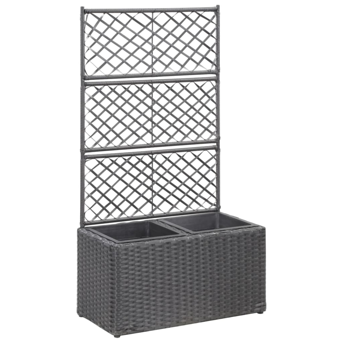 Vidaxl Trellis Raised Bed With 2 Pots 22.8'X11.8'X42.1' Poly Rattan Black