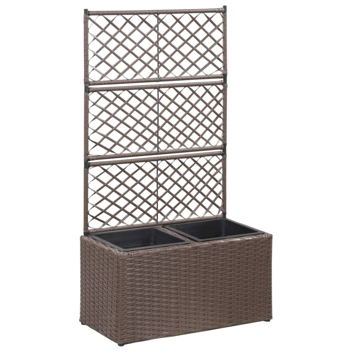 Vidaxl Trellis Raised Bed With 2 Pots 22.8'X11.8'X42.1' Poly Rattan Brown