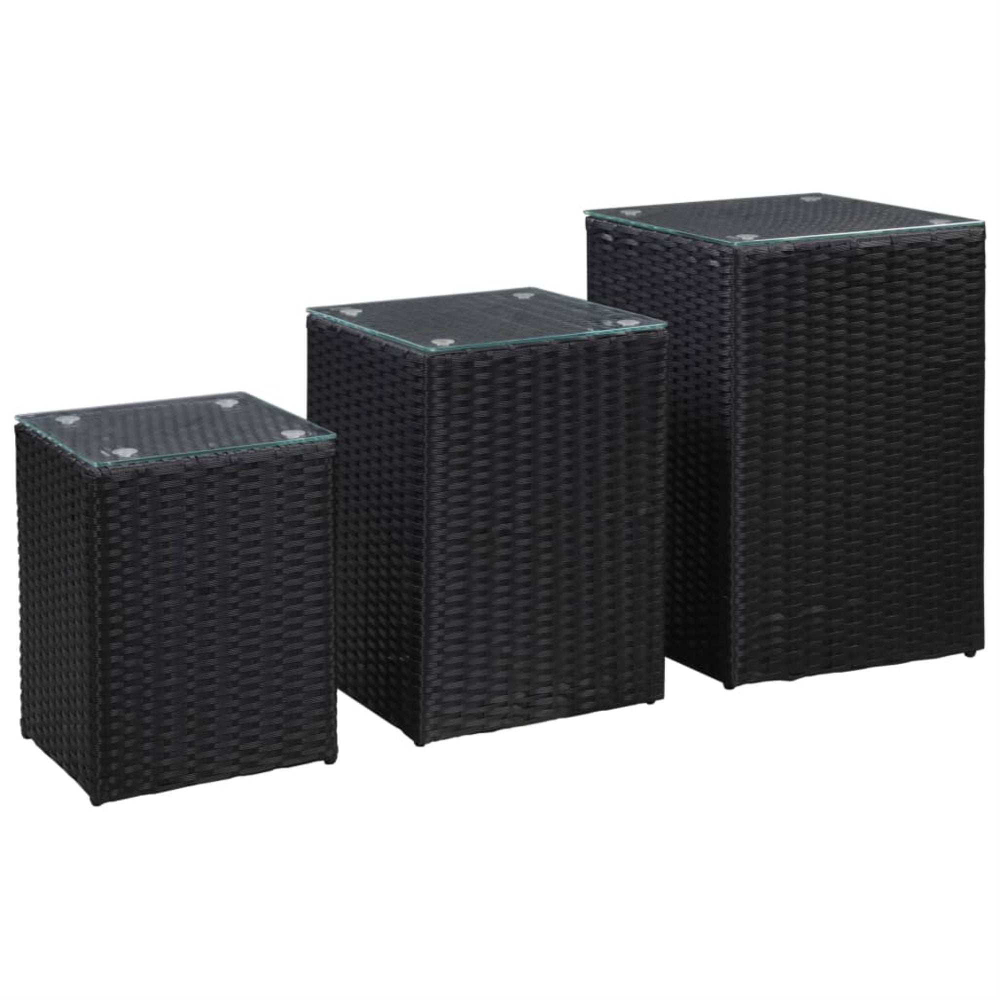 Vidaxl Side Tables 3 Pcs With Glass Top Black Poly Rattan