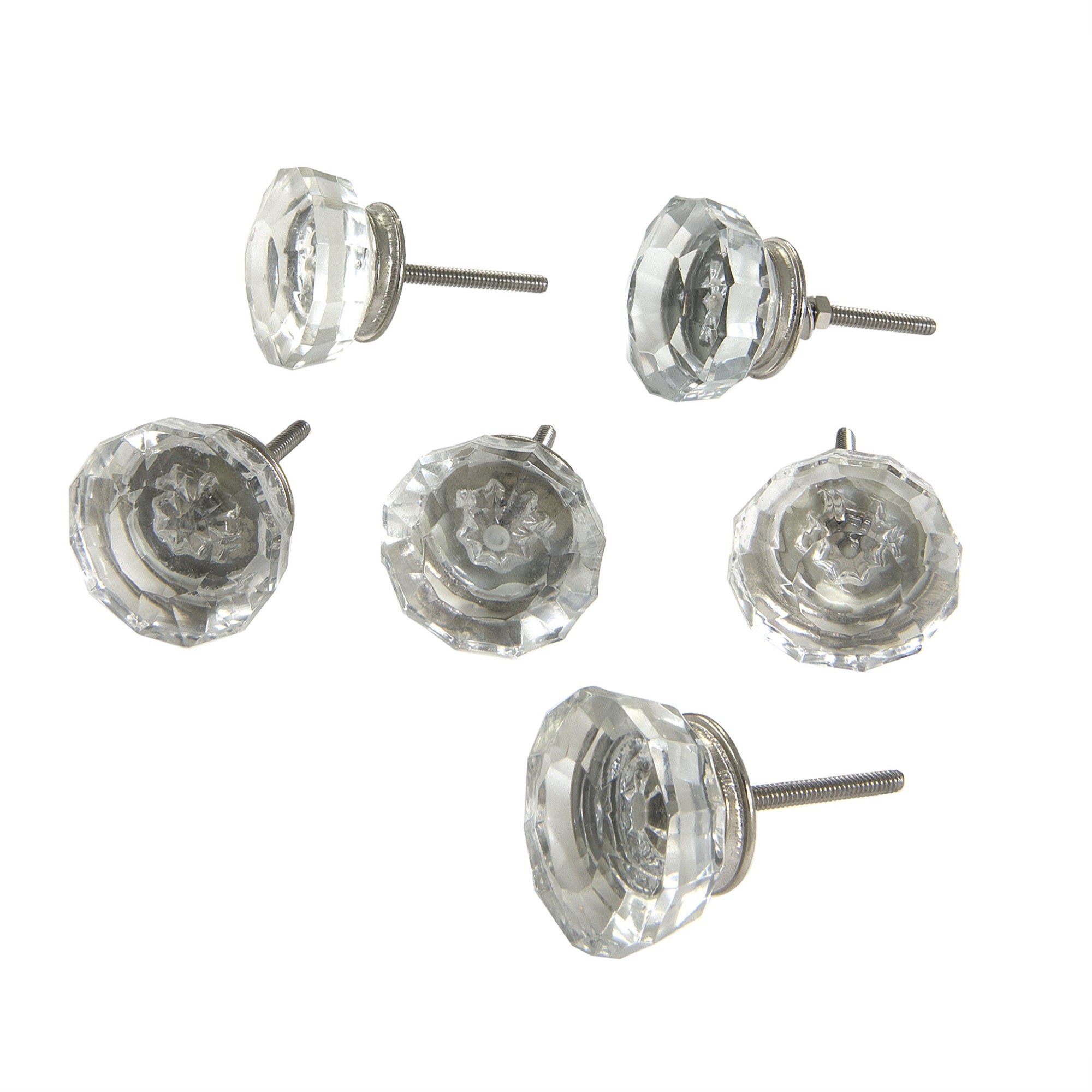 Glass Faceted Knob / Clear Set Of 6