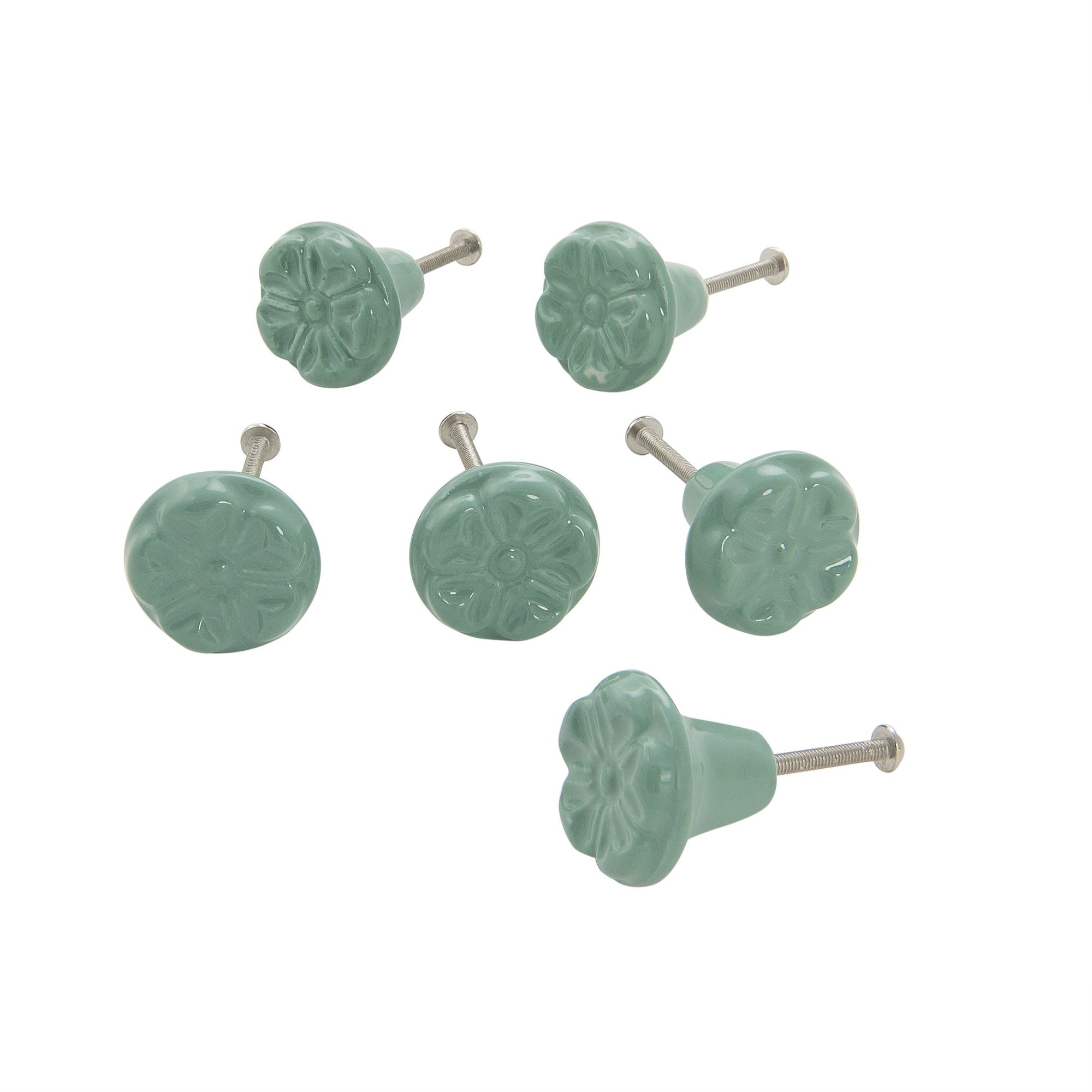 Ceramic Clover Knob / Verdi Green Set Of 6