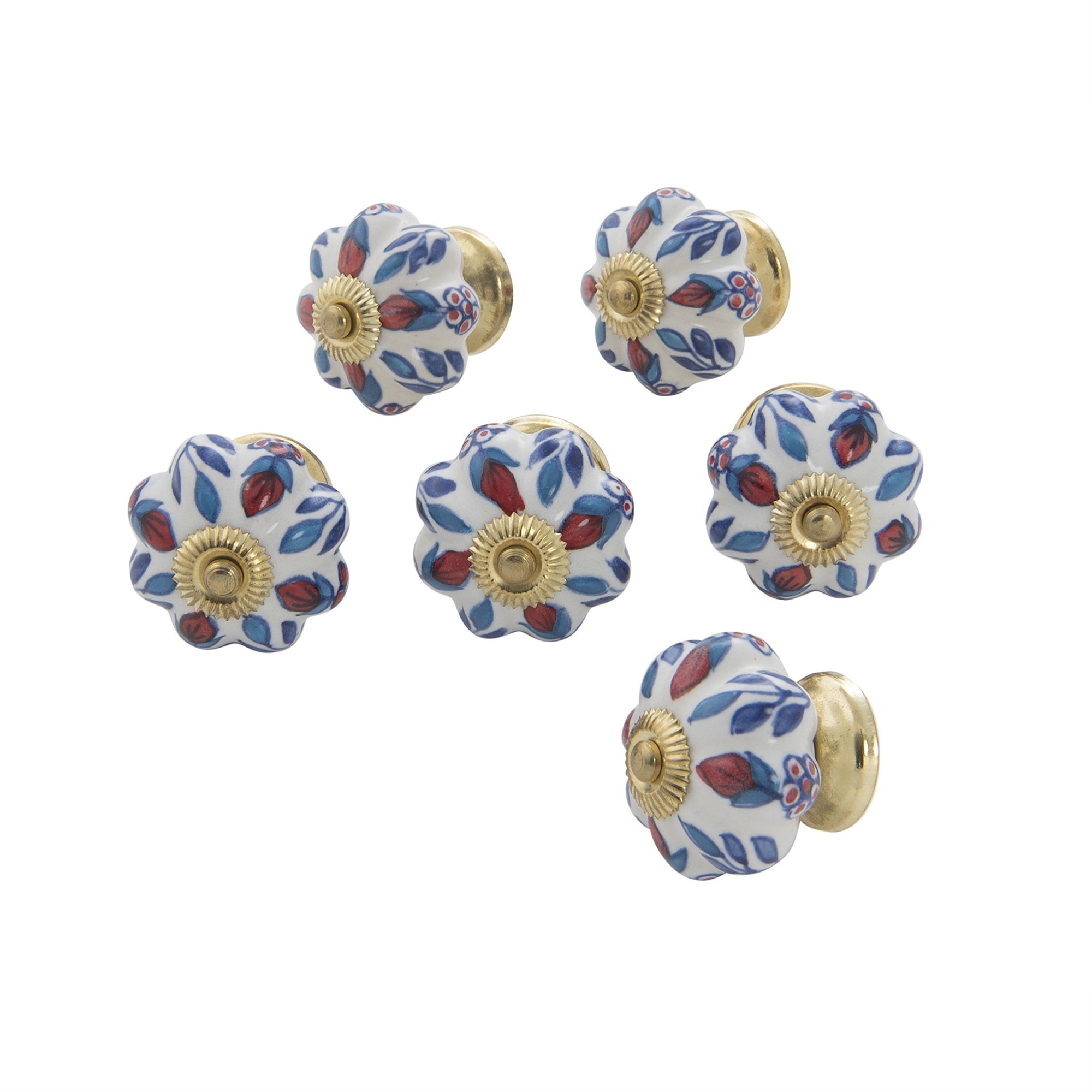 Ceramic Persin Florl Scalop Knob/Mult Set Of 6