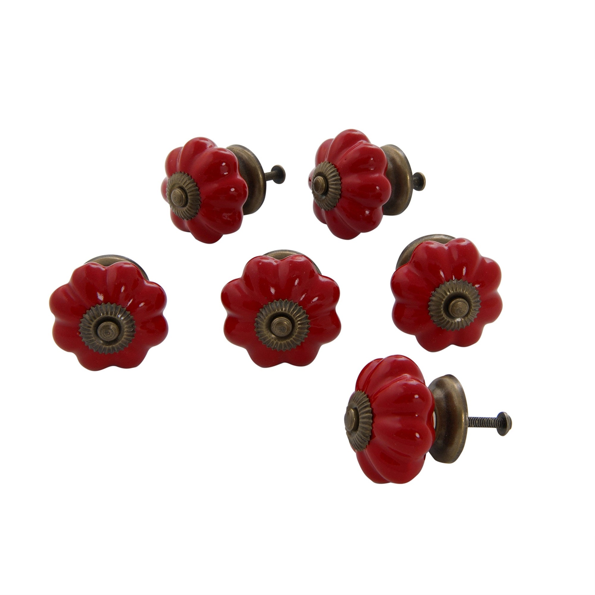 Ceramic Scallop Knob Red Set Of 6