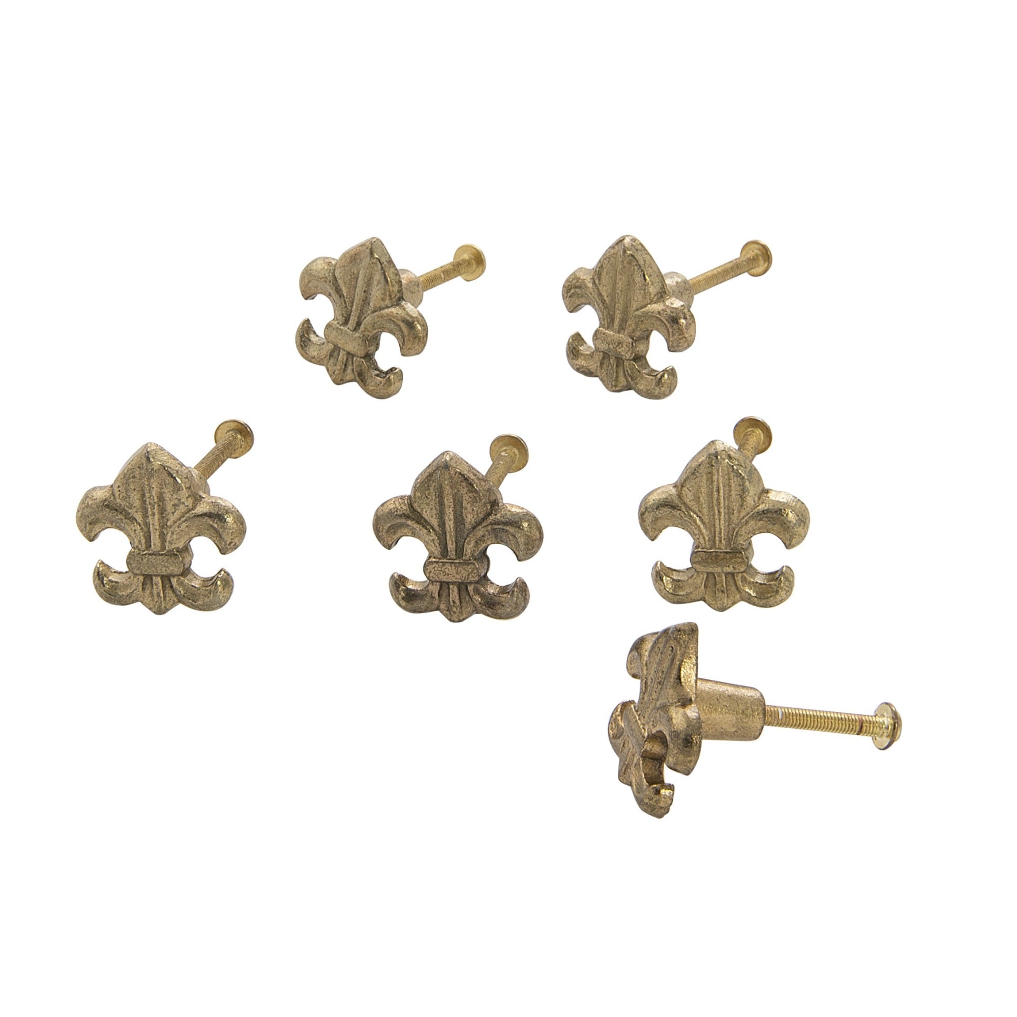 Brass Fleur De Lis Knob Set Of 6
