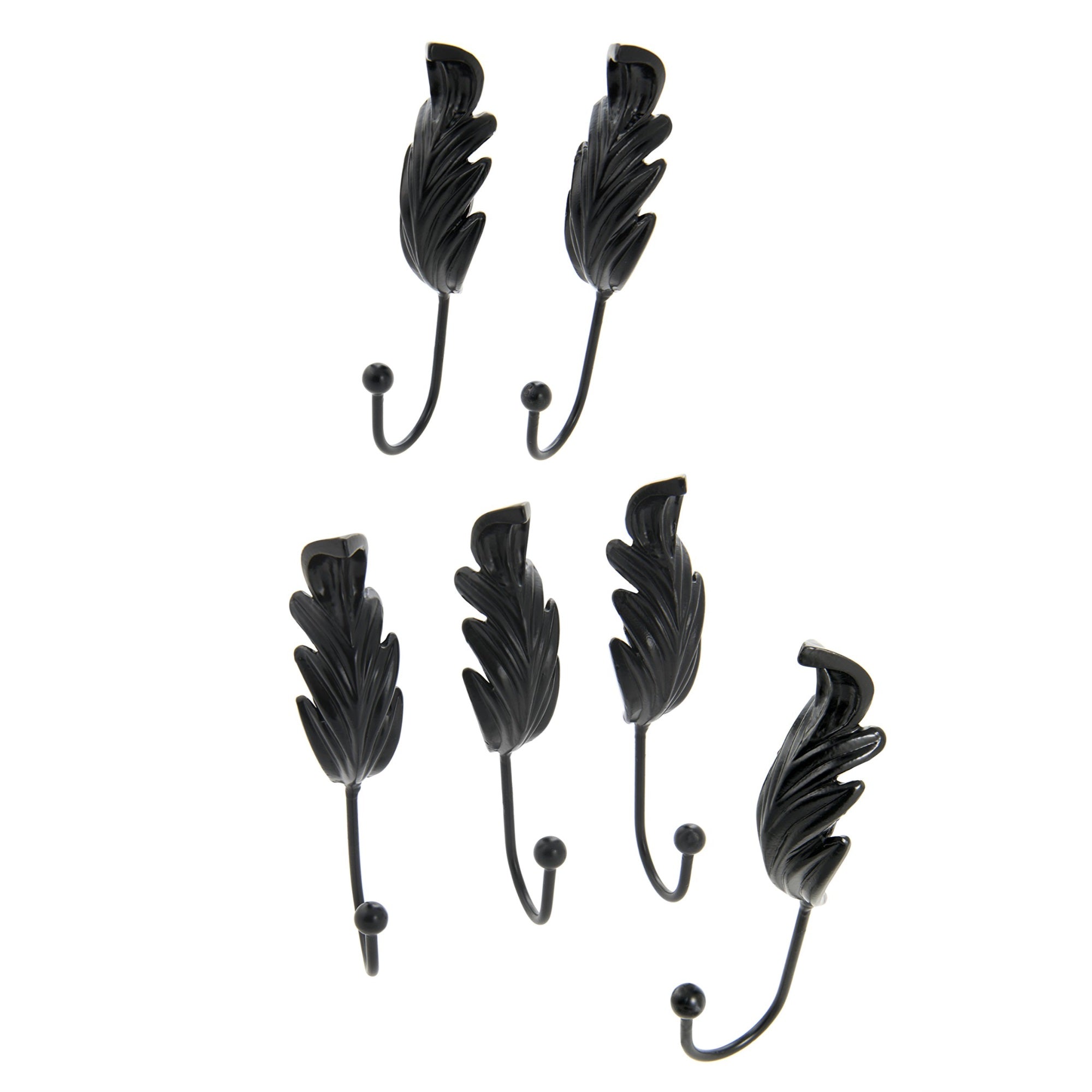 Metal Feather Wall Hook Black Set Of 6