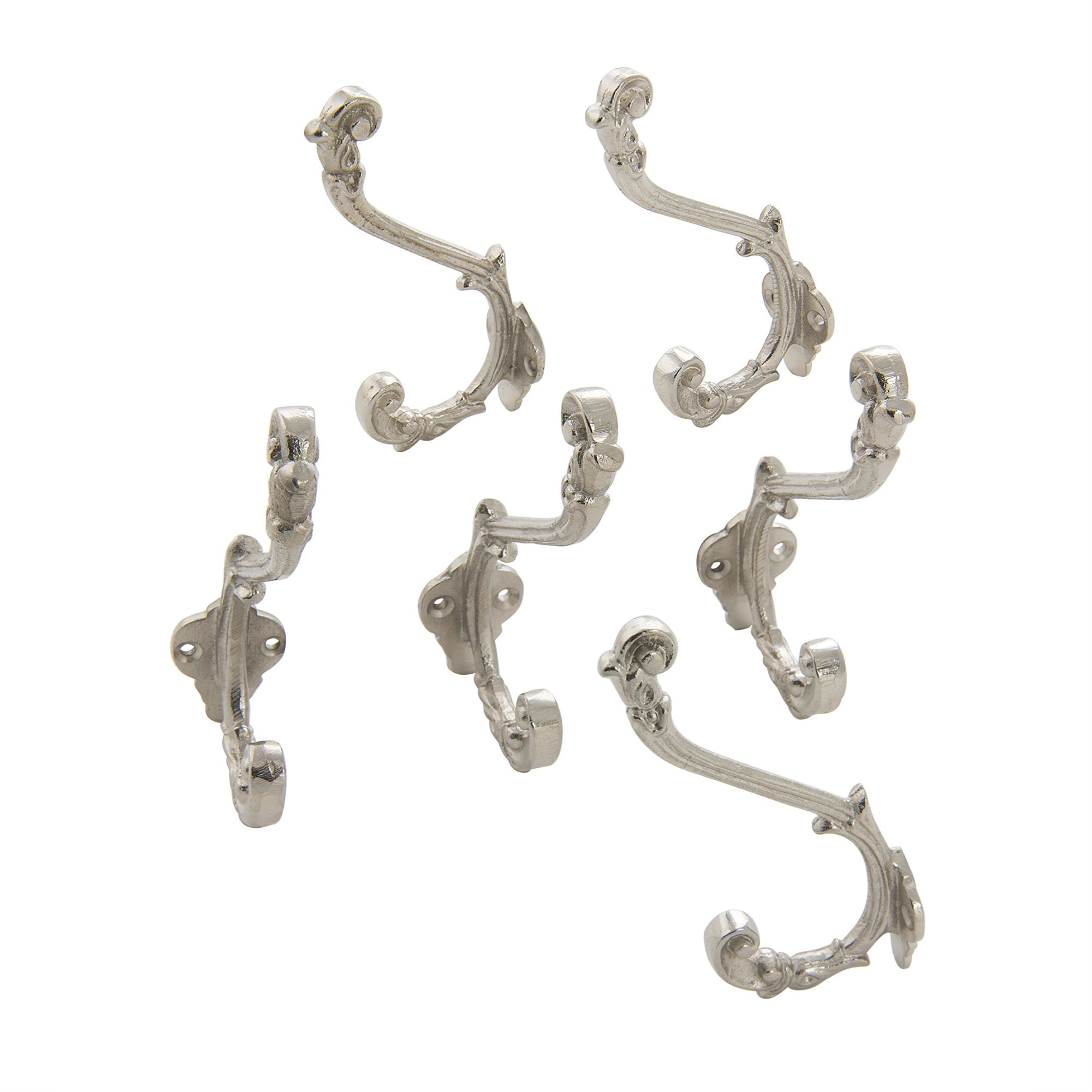 Metal Baroque Wall Hook Nickel Set Of 6