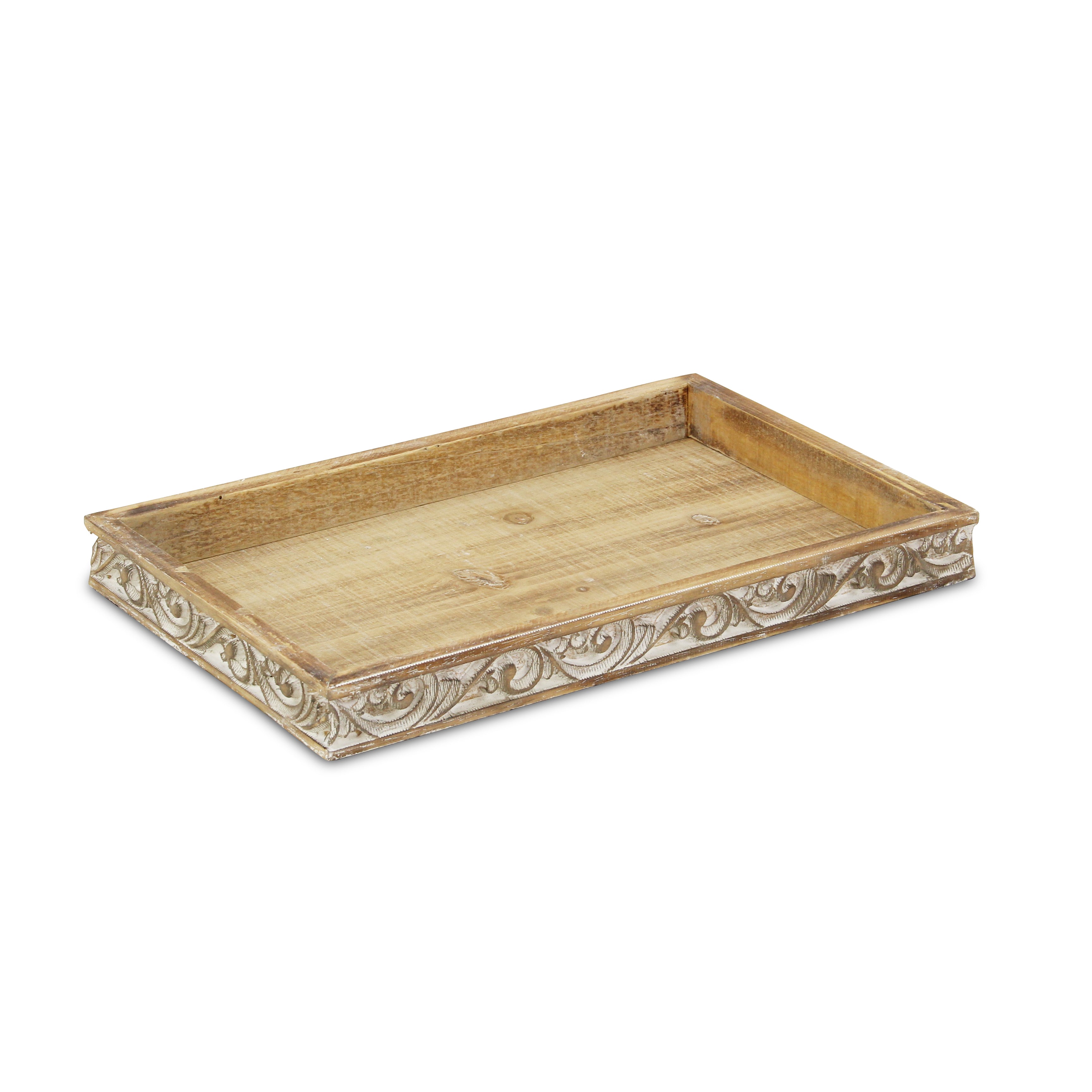 Dahlia Elegant Wood Tray with Side Carvings