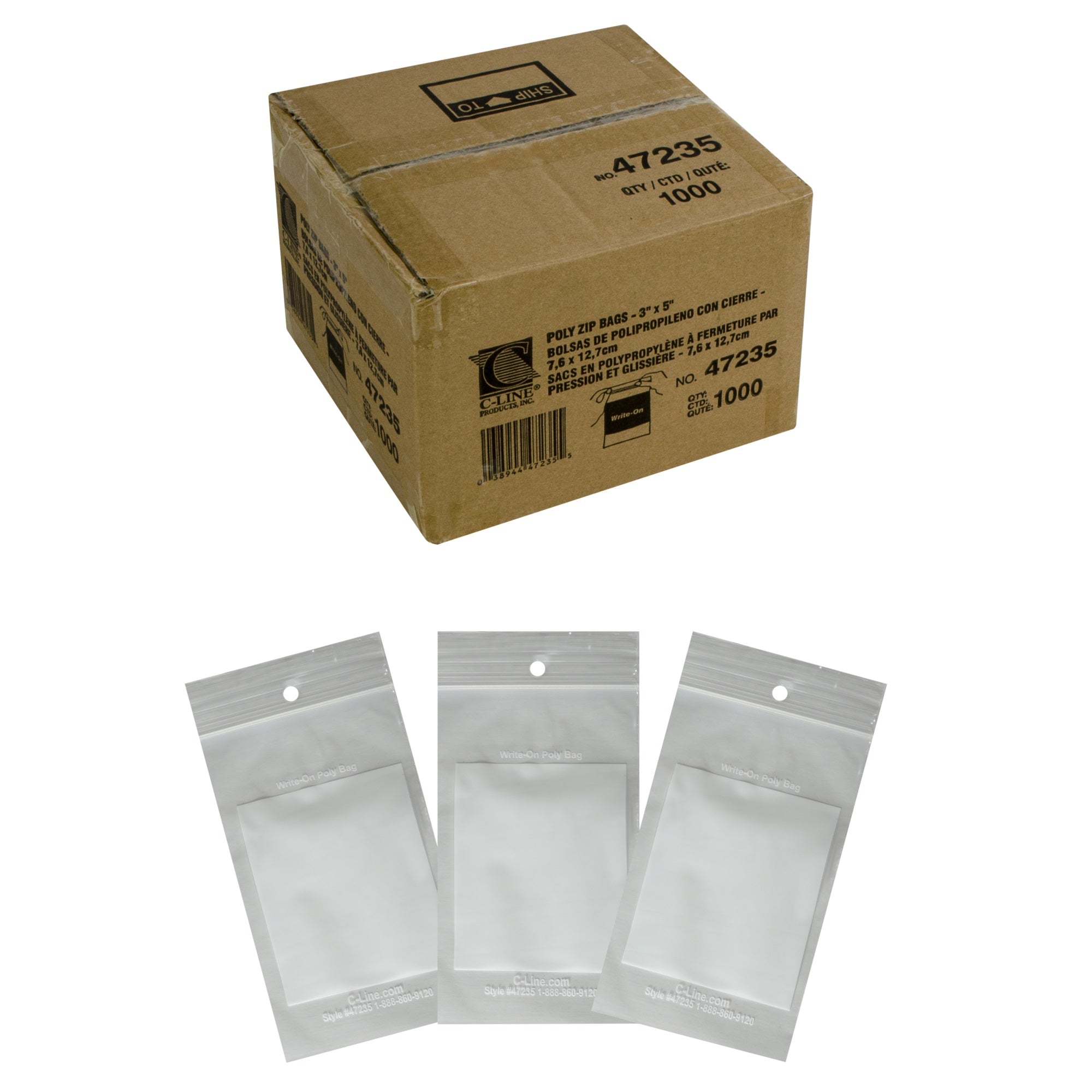 Write-On Poly Bags, 3 X 5, 1000/Bx, 47235