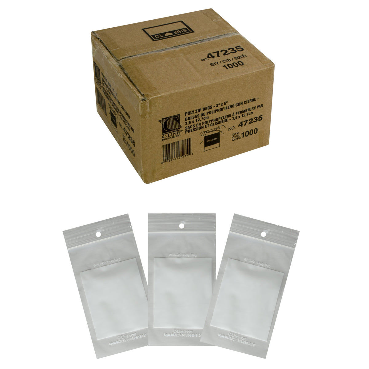 Write-On Poly Bags, 3 X 5, 1000/Bx, 47235