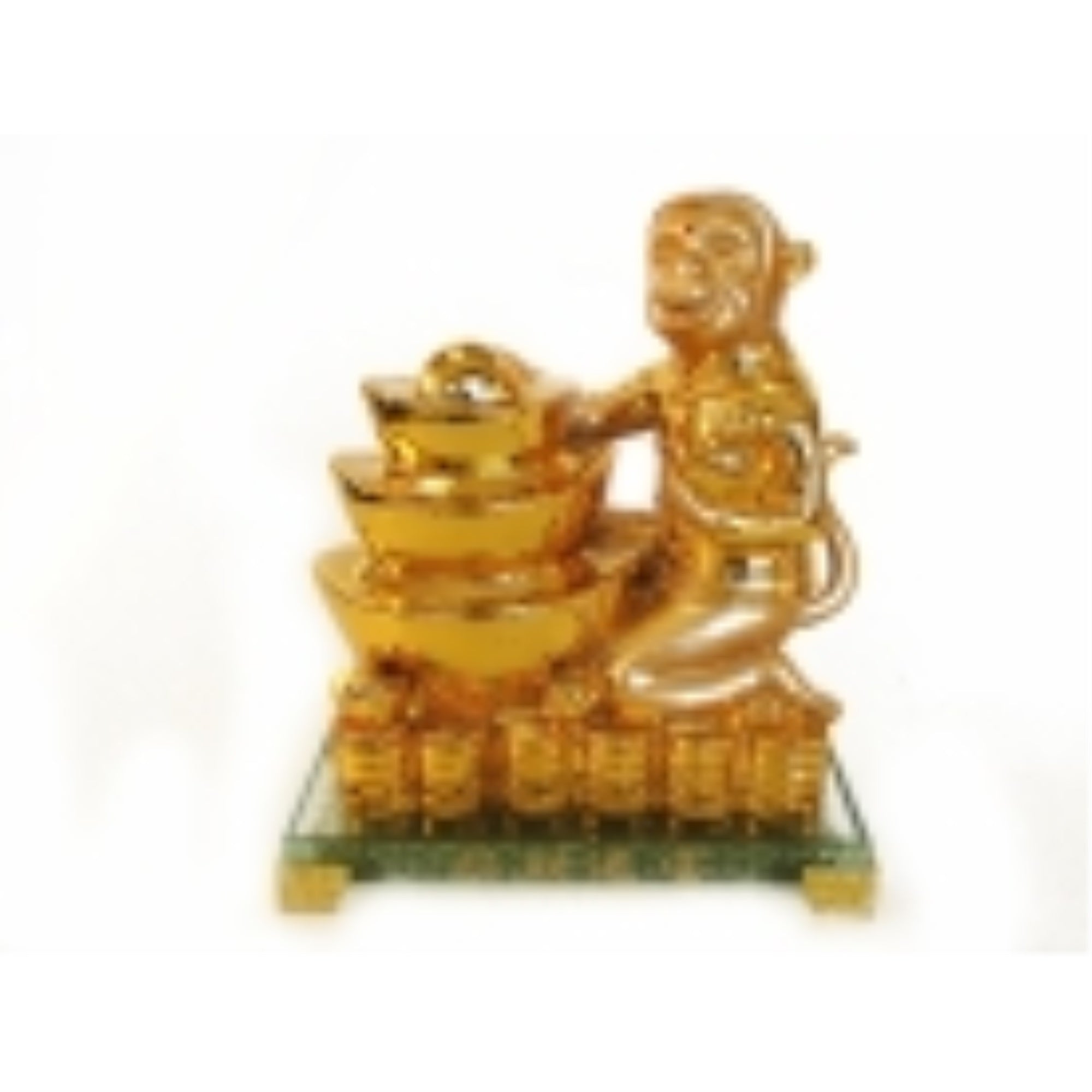 Golden Monkey Statue with Feng Shui Ingot