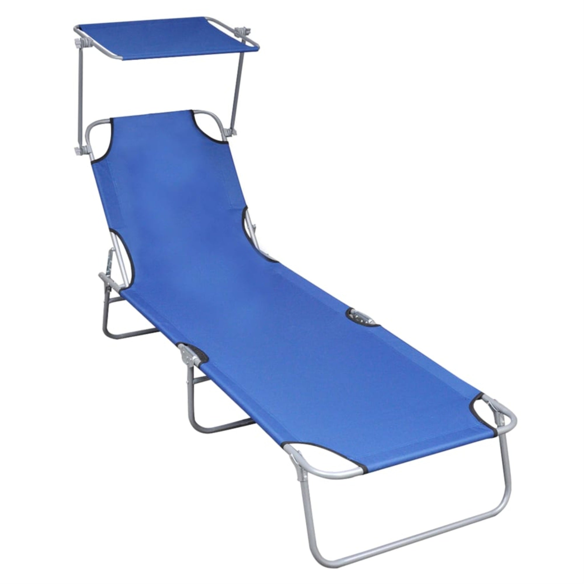 Vidaxl Folding Sun Lounger With Canopy Blue Aluminium