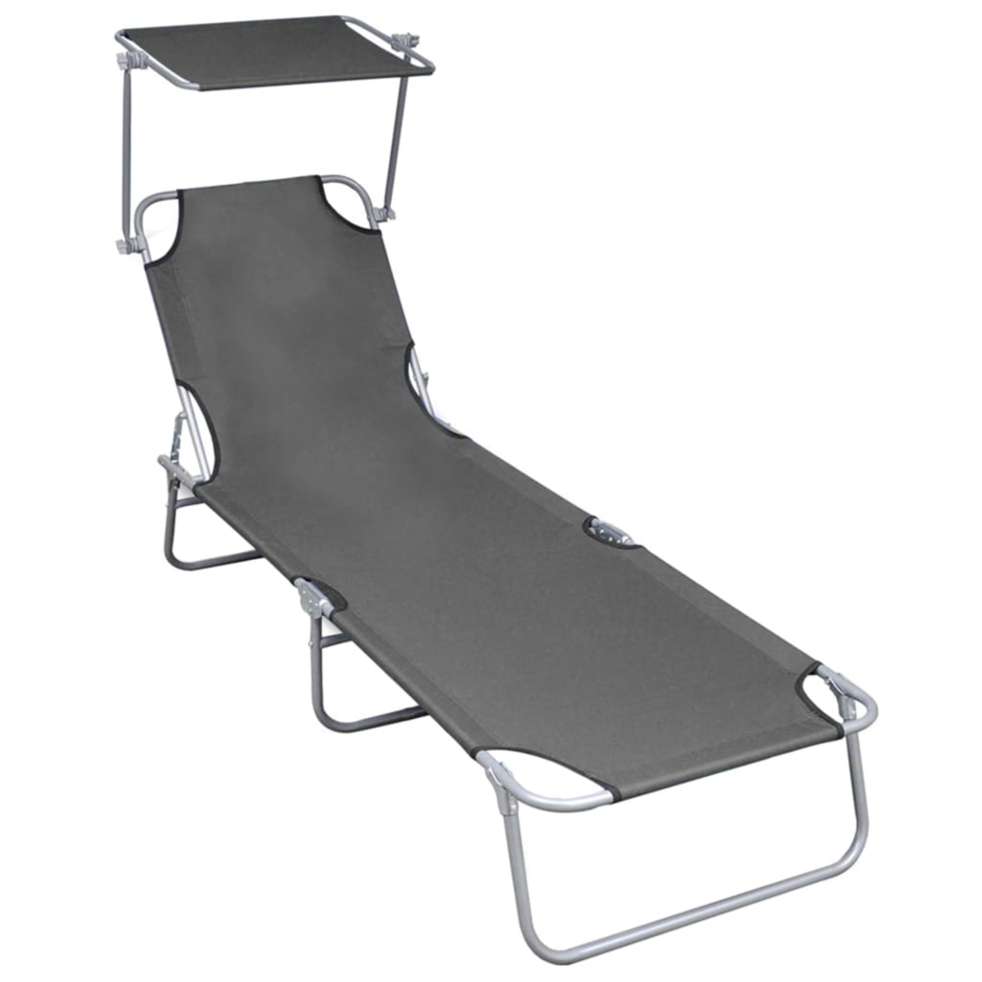 Vidaxl Folding Sun Lounger With Canopy Grey Aluminium