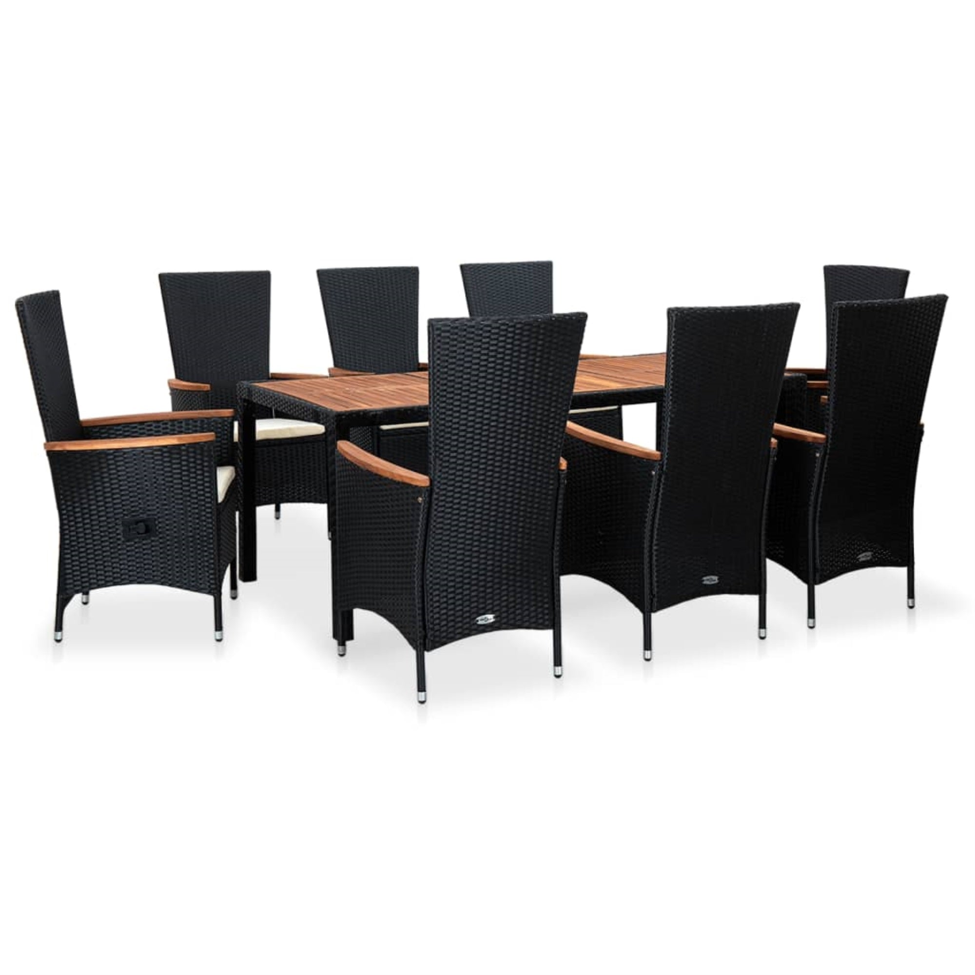 Vidaxl 9 Piece Outdoor Dining Set Poly Rattan Acacia Wood Black