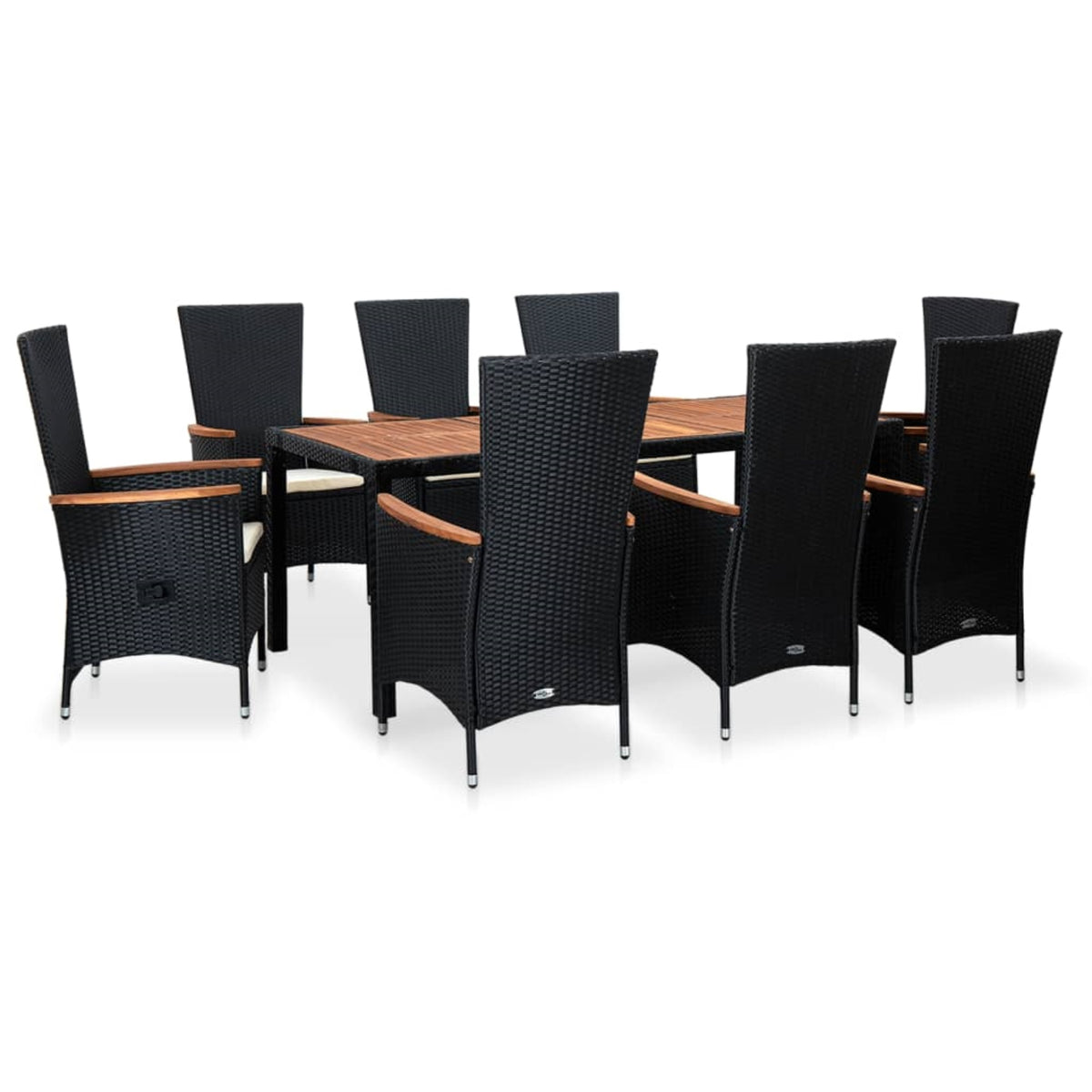 Vidaxl 9 Piece Outdoor Dining Set Poly Rattan Acacia Wood Black