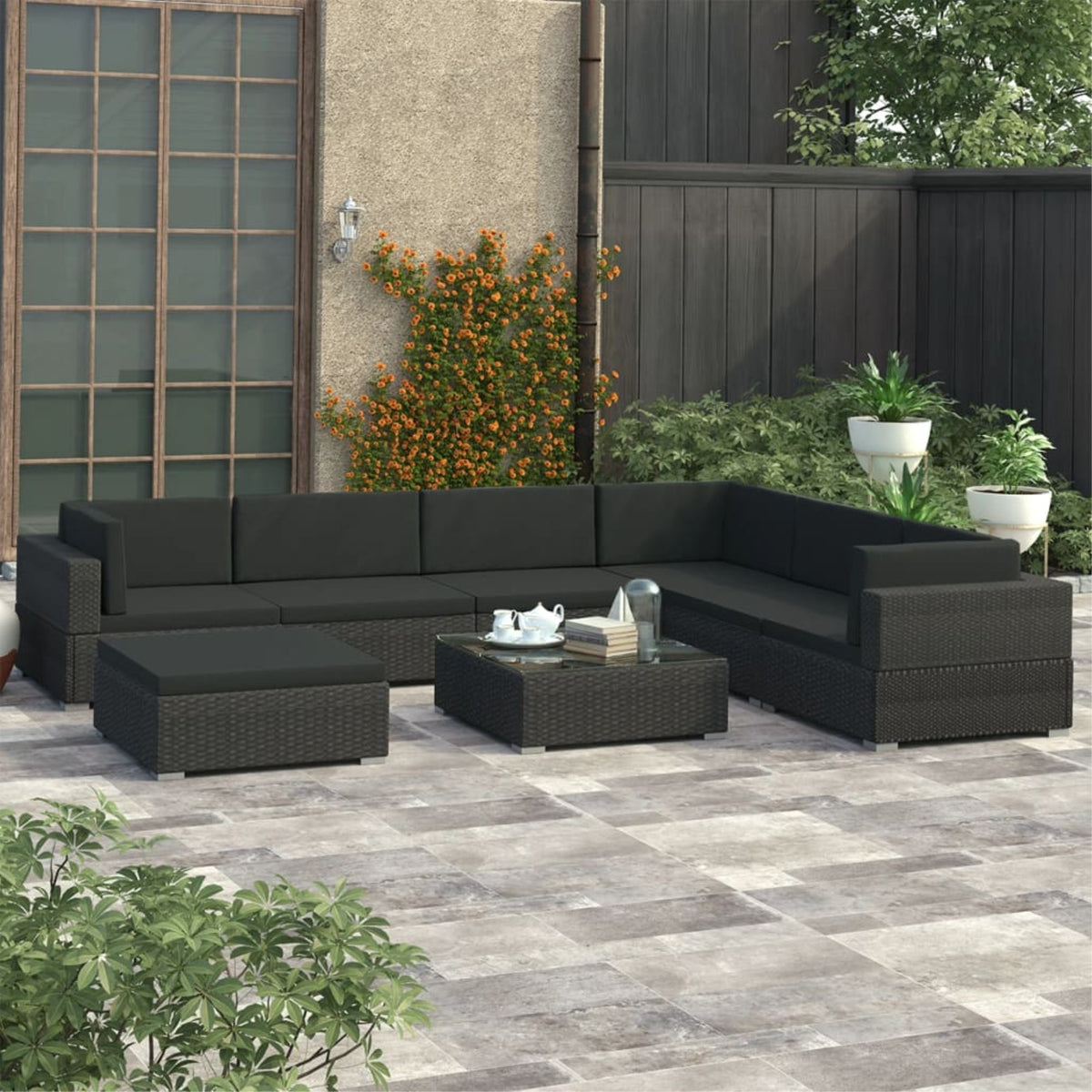 Vidaxl 8 Piece Garden Lounge Set With Cushions Poly Rattan Black