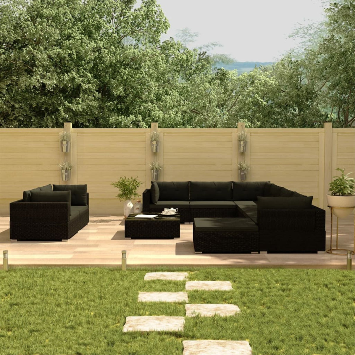 Vidaxl 10 Piece Garden Lounge Set With Cushions Poly Rattan Black