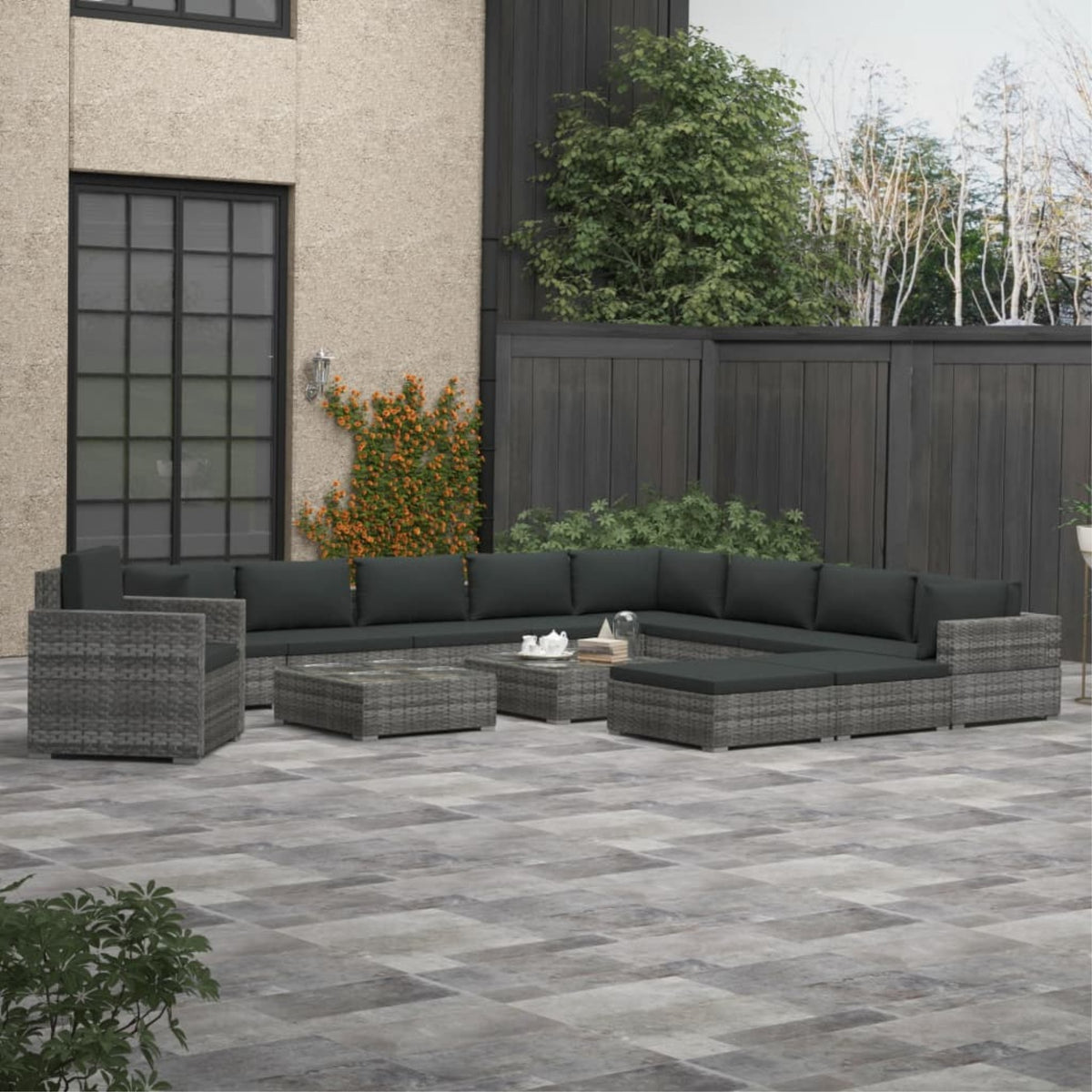 Vidaxl 13 Piece Garden Lounge Set With Cushions Poly Rattan Gray