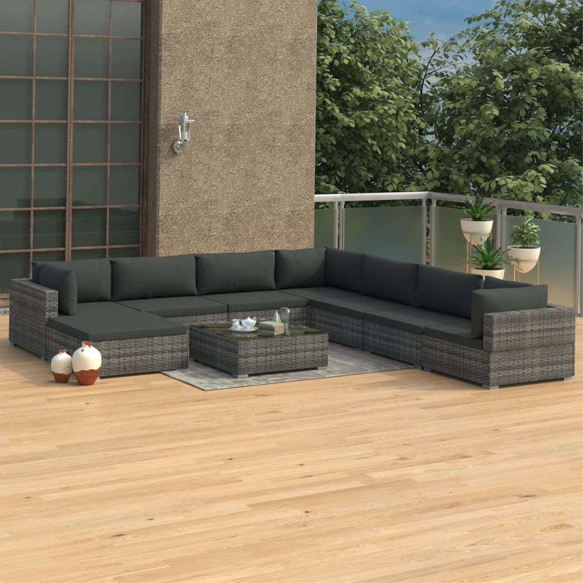 Vidaxl 9 Piece Garden Lounge Set With Cushions Poly Rattan Gray