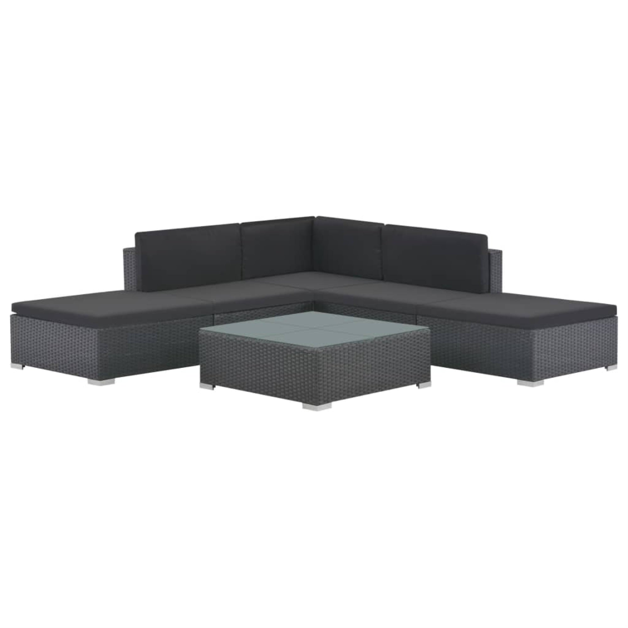 vidaXL 6 Piece Garden Lounge Set with Cushions Poly Rattan Black