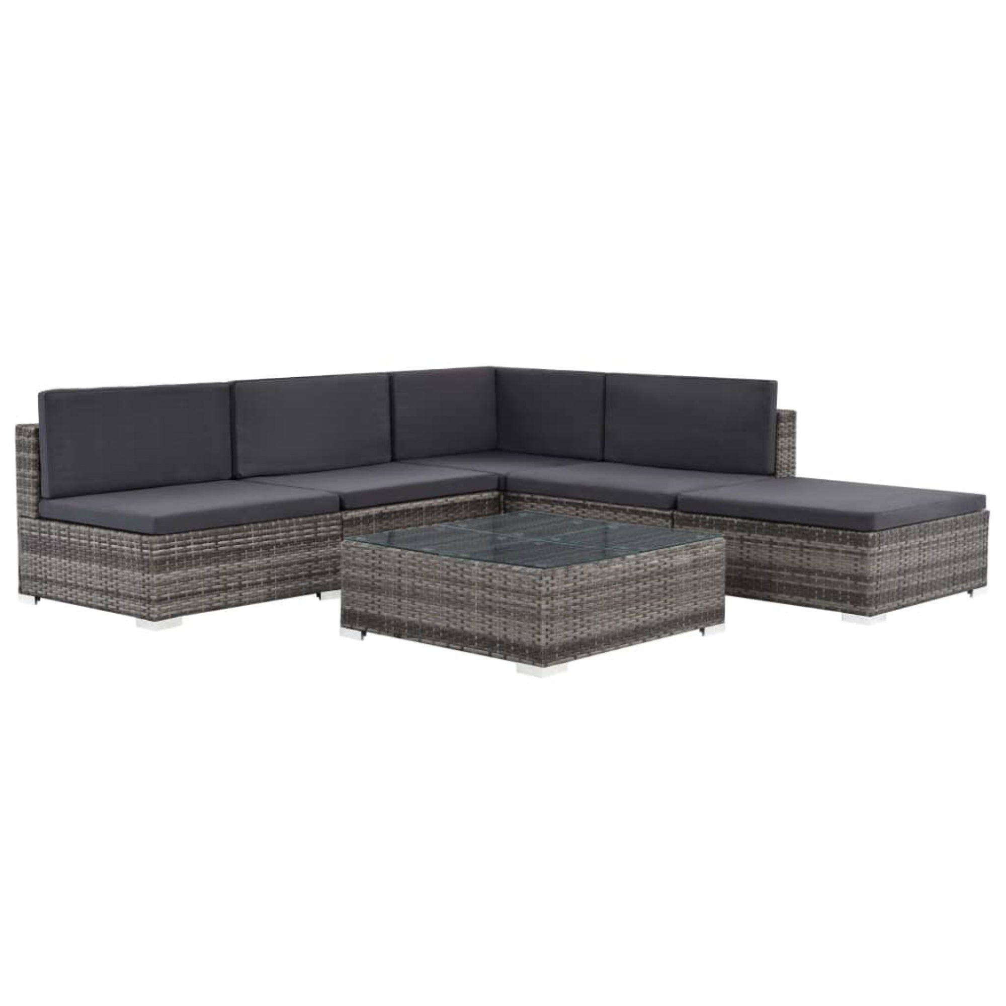 vidaXL 6 Piece Garden Lounge Set with Cushions Poly Rattan Gray