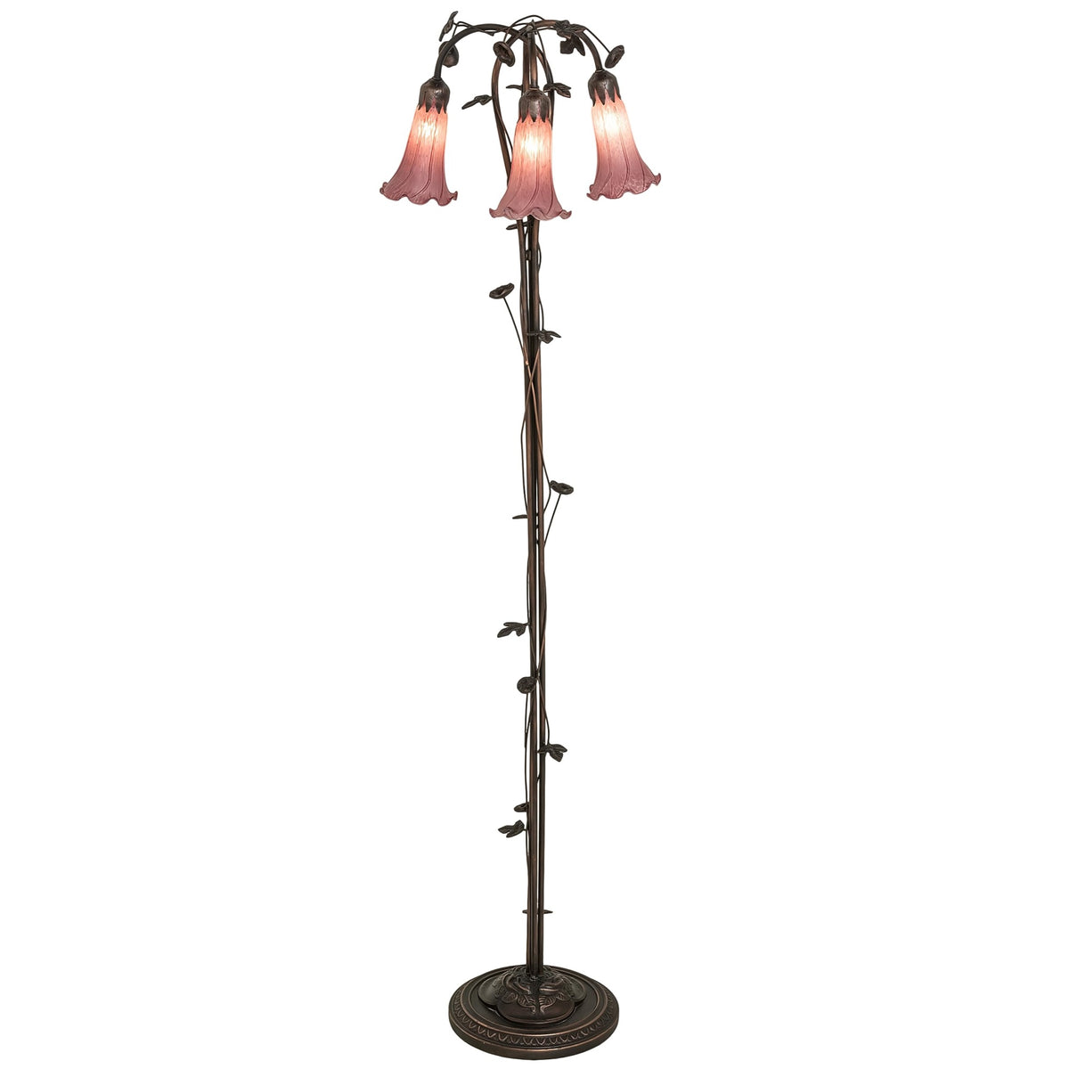 58' High Lavender Tiffany Pond Lily 3 Light Floor Lamp