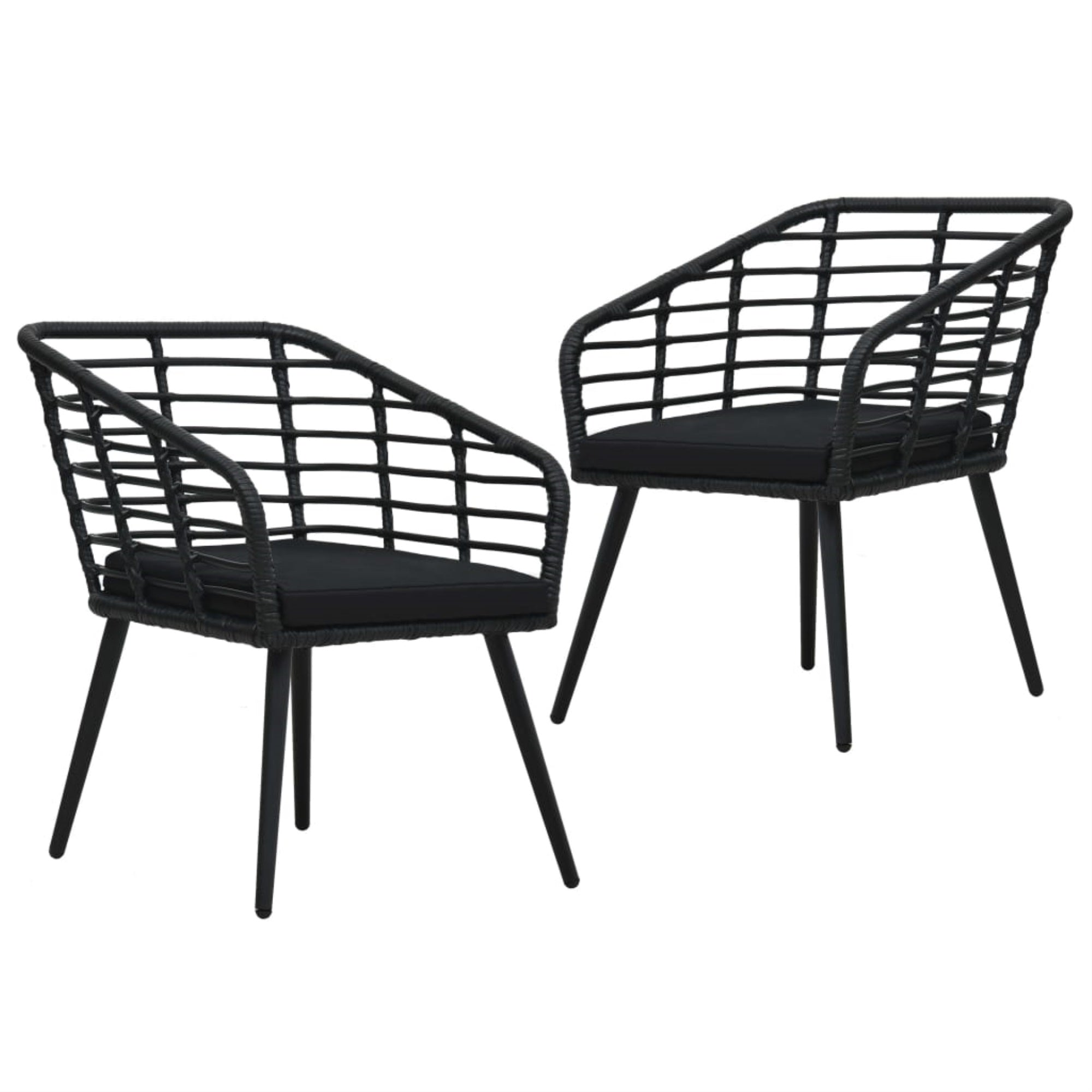 Vidaxl Garden Chairs With Cushions 2 Pcs Poly Rattan Black