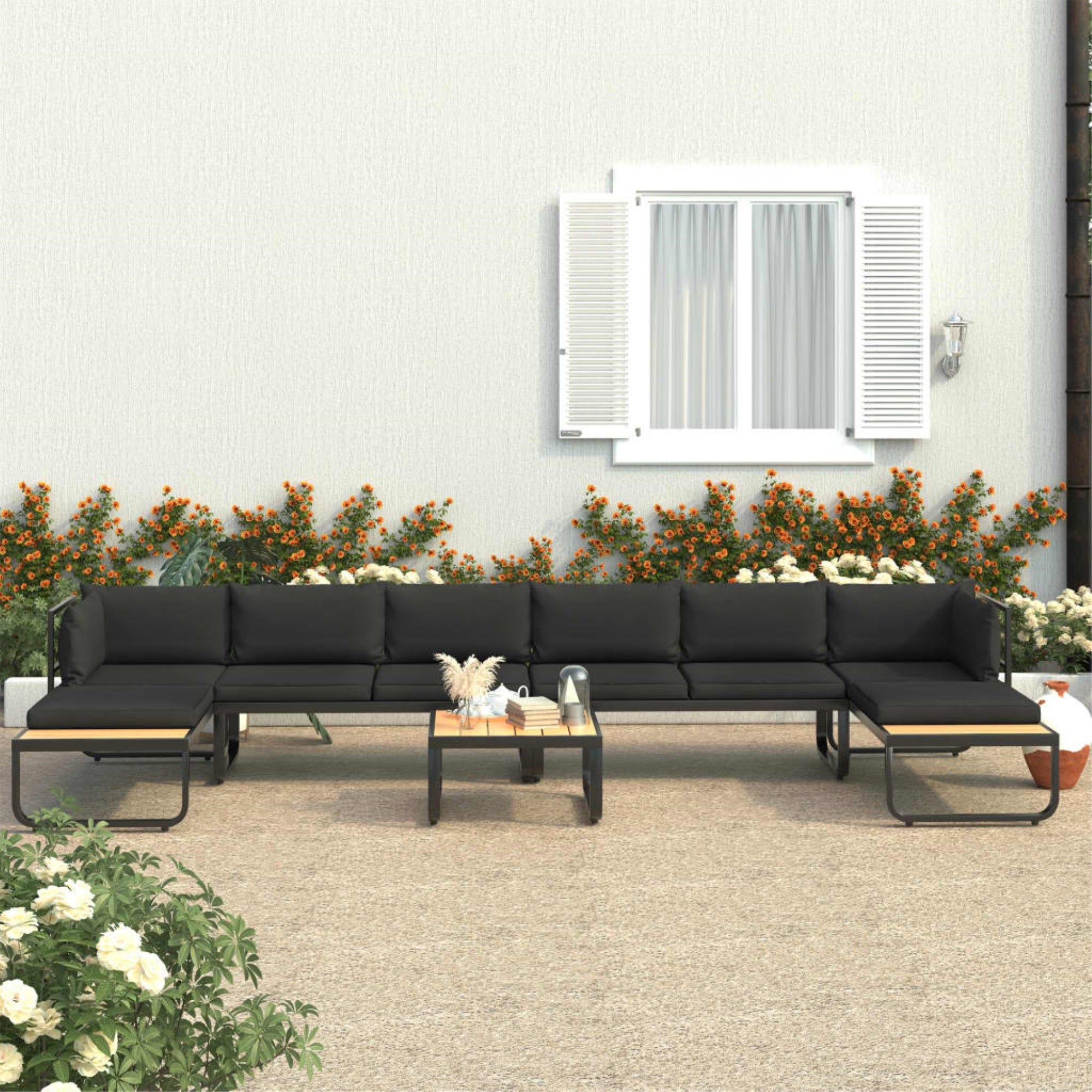 Vidaxl 5 Piece Garden Corner Sofa Set With Cushions Aluminum And Wpc