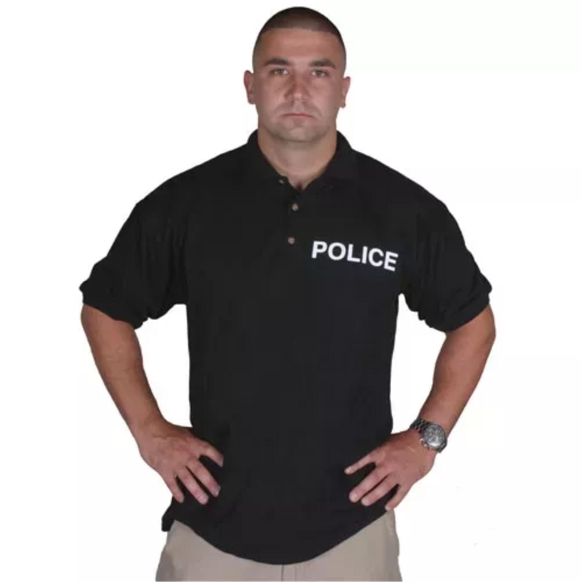 Pique Polo Shirt Police , Black 2 Imprints Small