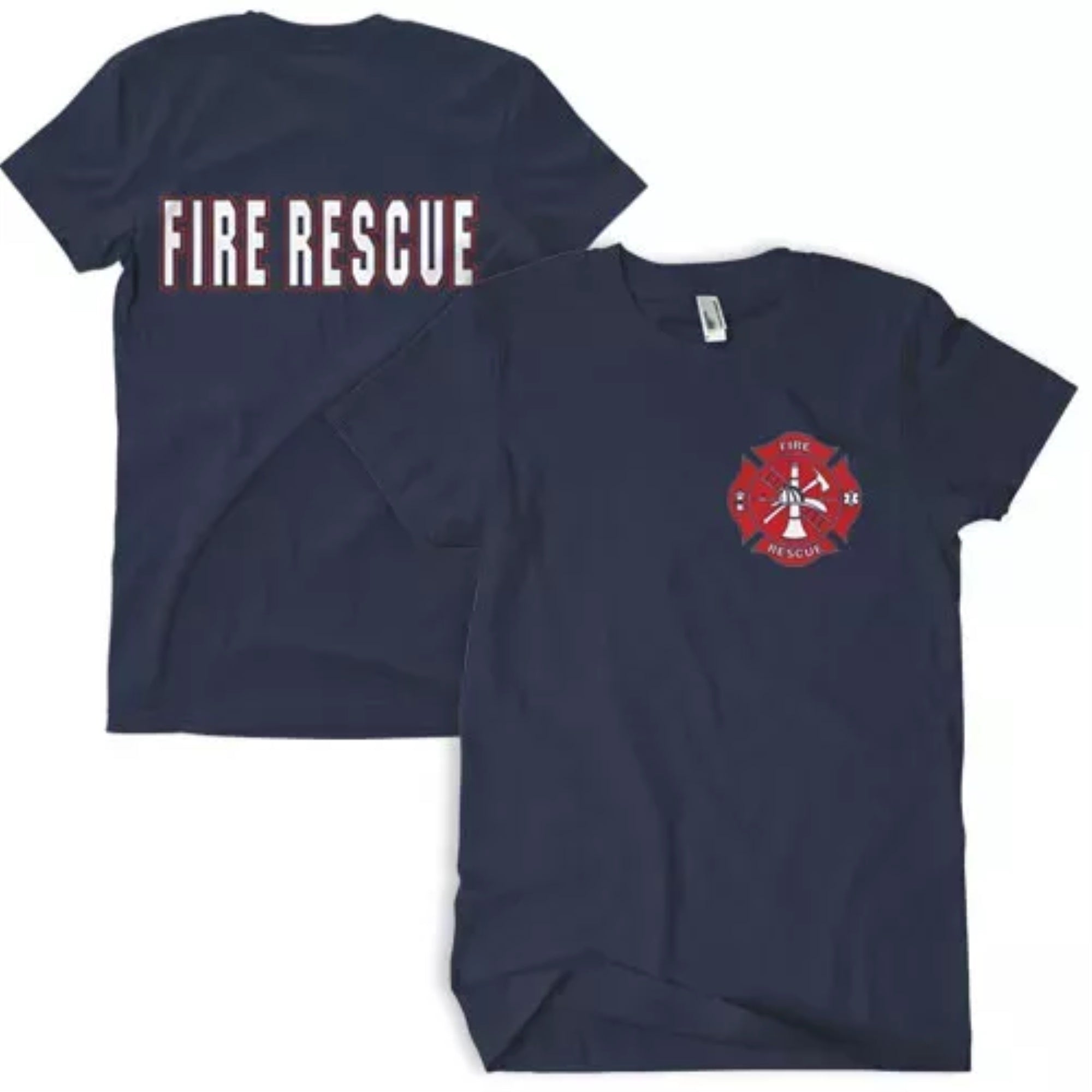 Fire Rescue T-Shirt Navy With Red Logo - 3Xl