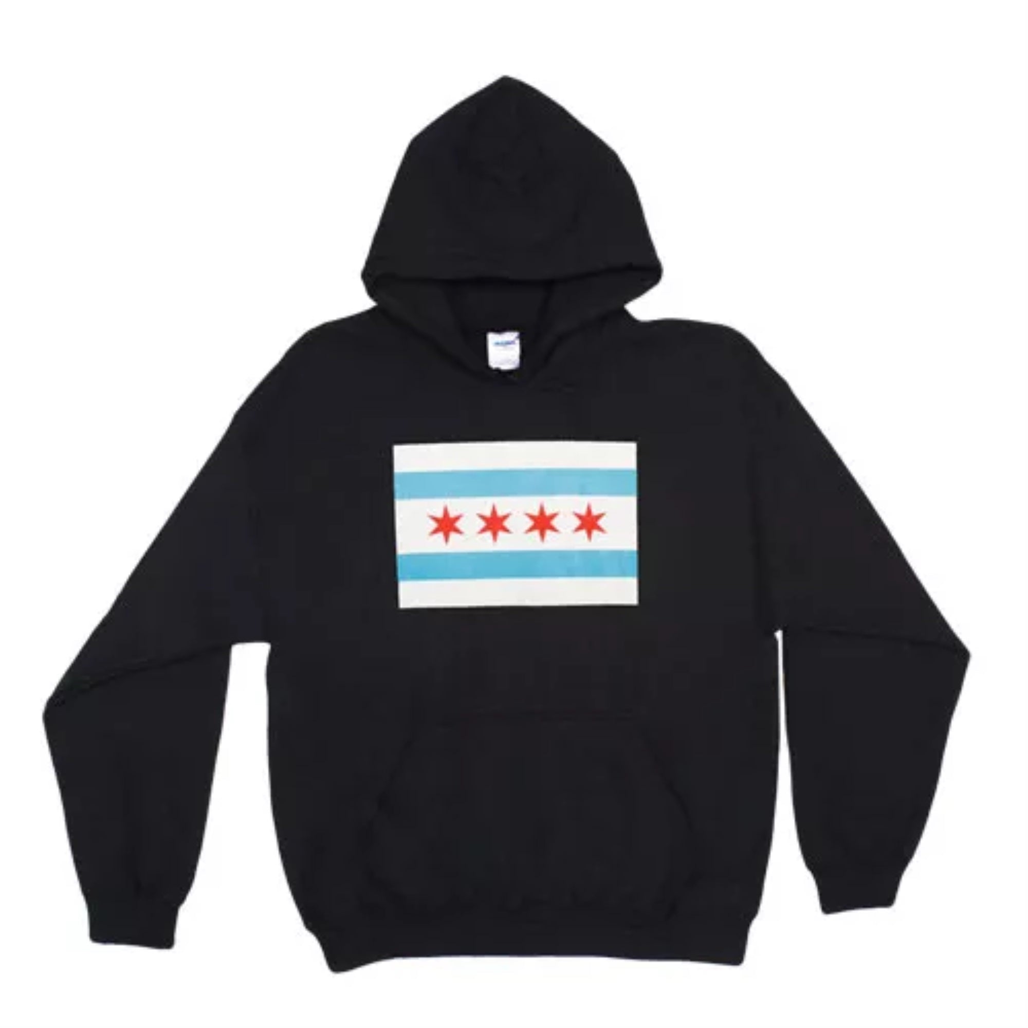 Pullover/Hooded Black Sweatshirt-Chicago Flag Medium