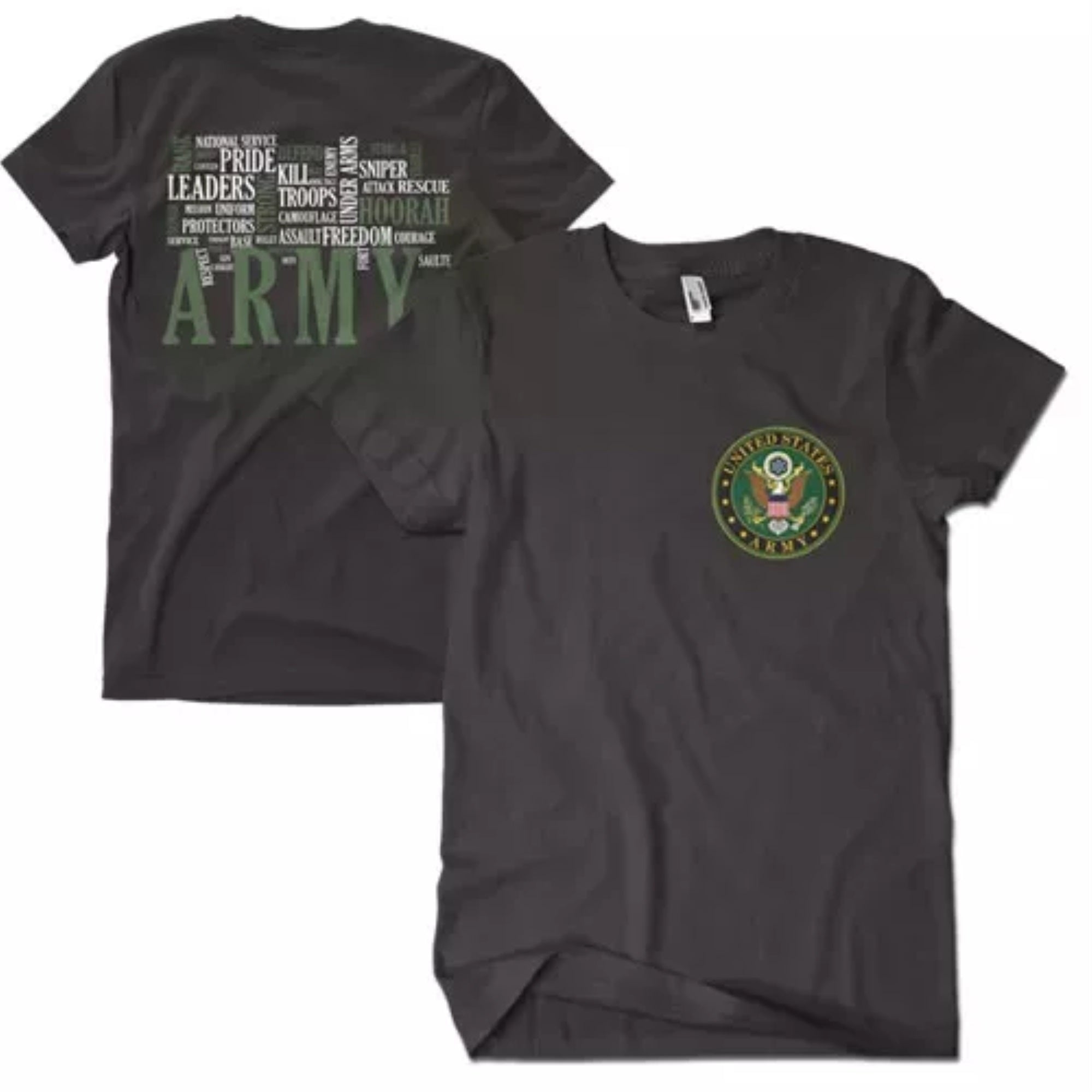 Army Words Men'S T-Shirt Black 2-Sided - Large