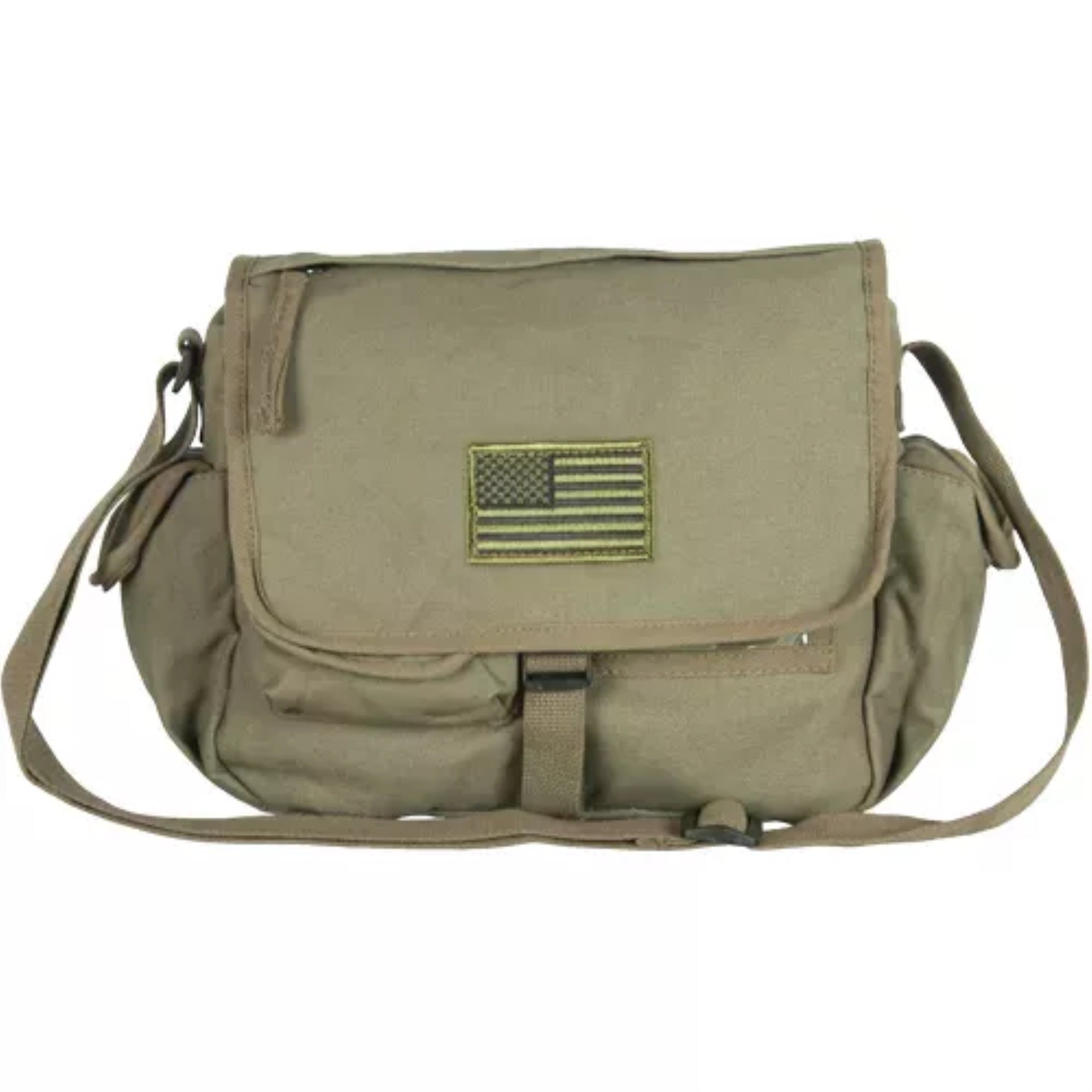 Retro Messenger Bag With Usa Emblem - Olive Drab