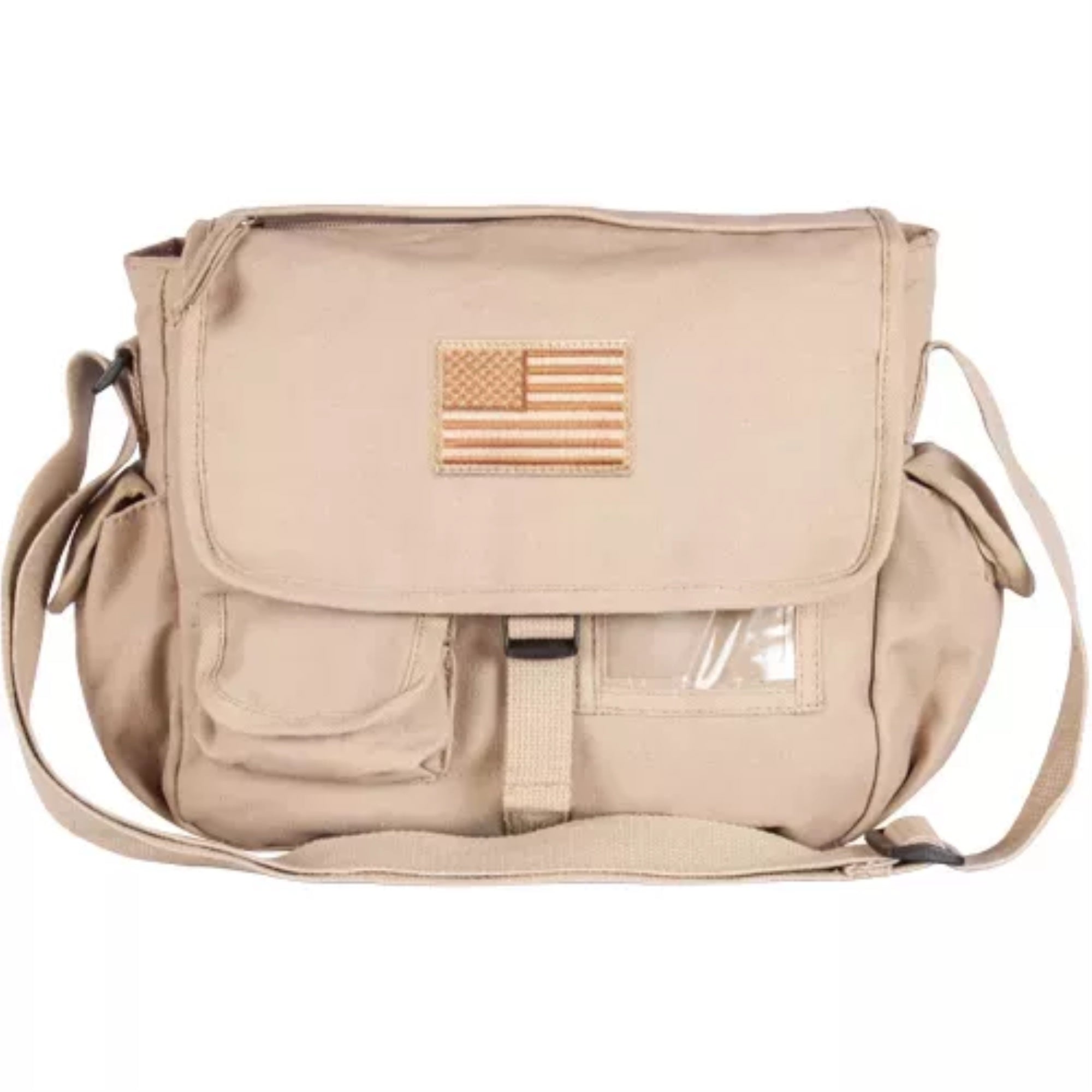 Retro Messenger Bag With Usa Emblem - Khaki