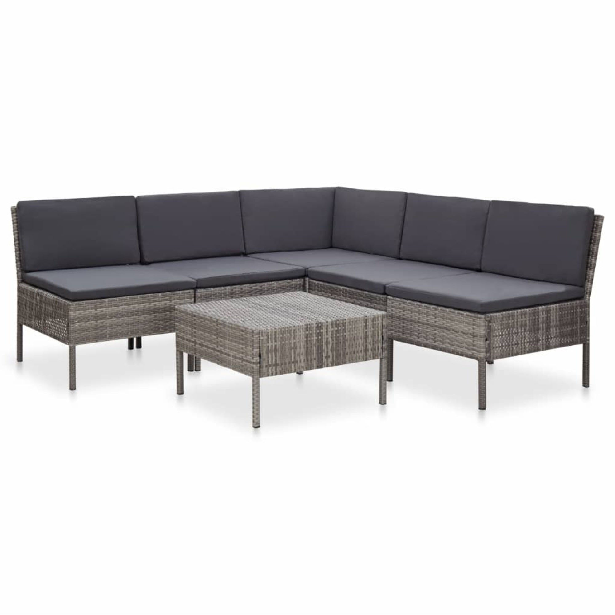 vidaXL 6 Piece Garden Lounge Set with Cushions Poly Rattan Gray