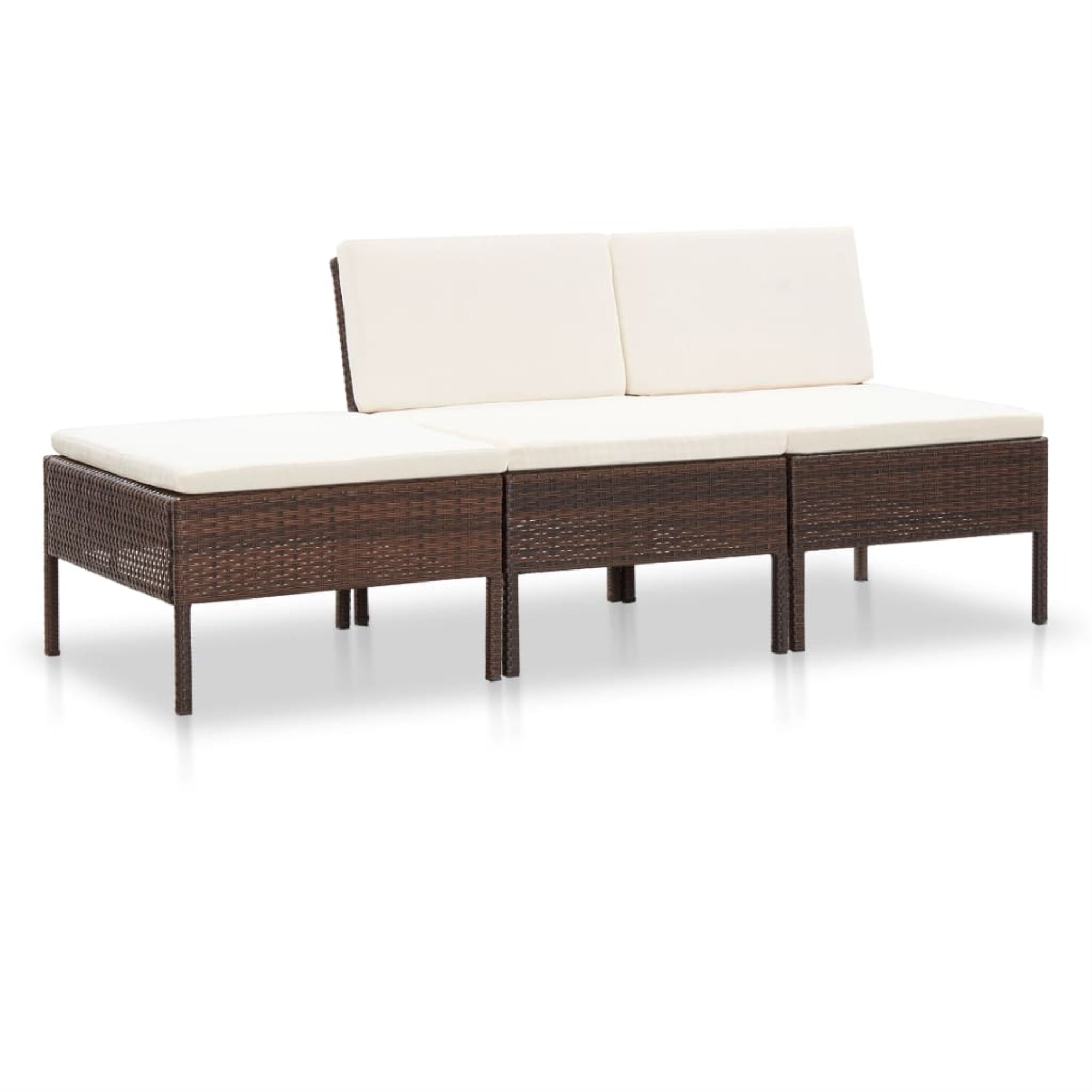 vidaXL 3 Piece Garden Lounge Set with Cushions Poly Rattan Brown