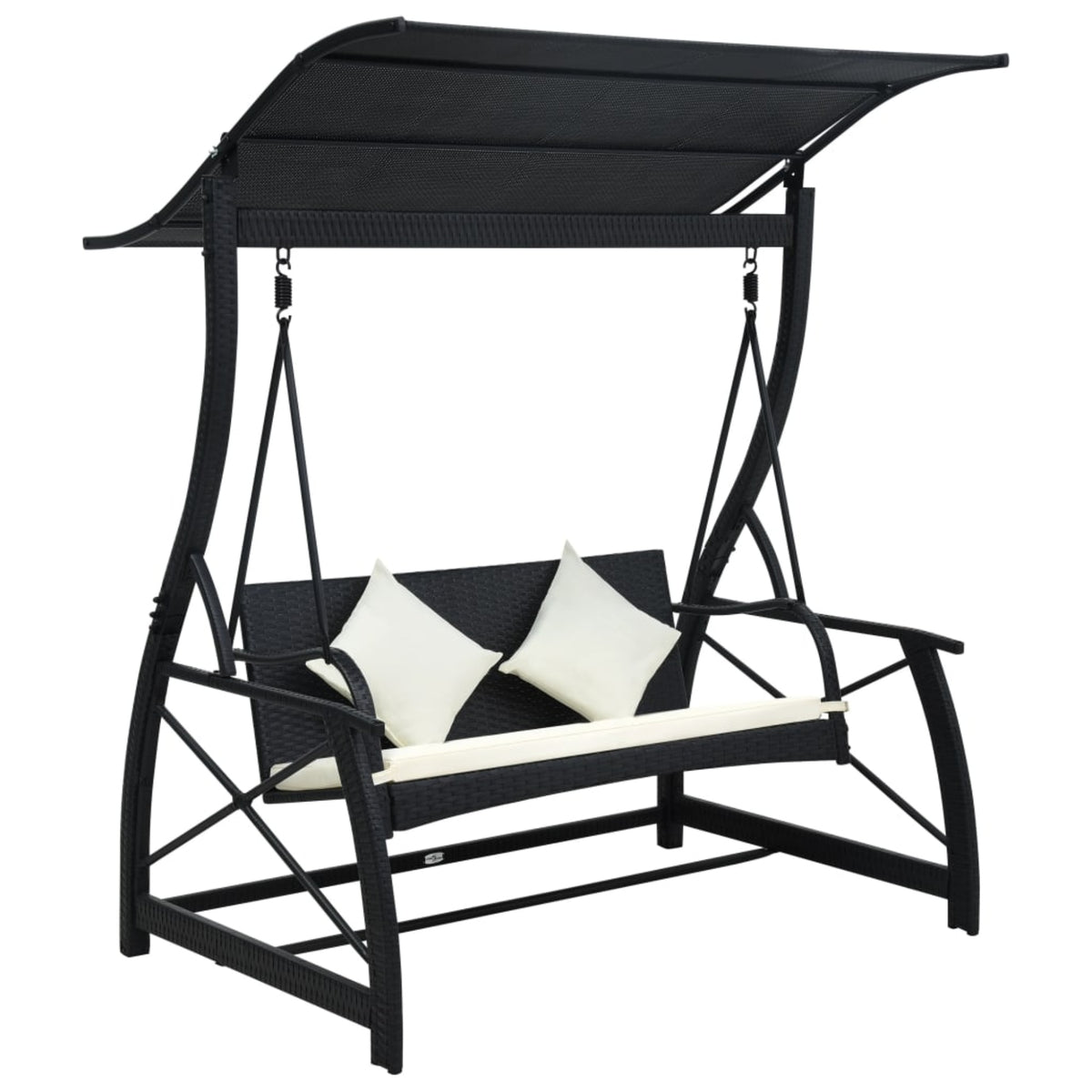 Vidaxl 3-Seater Garden Swing Bench With Canopy Poly Rattan Black